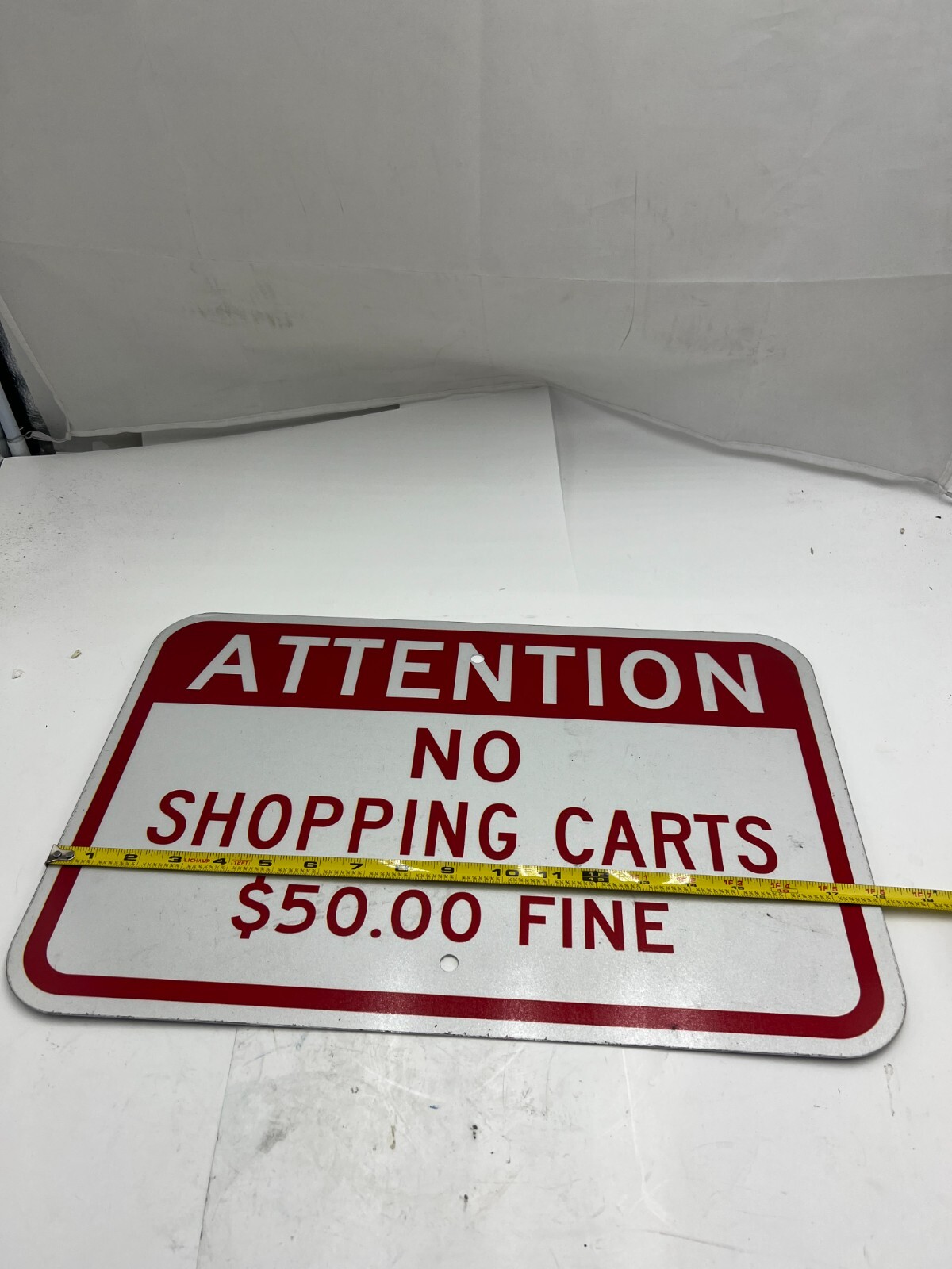 Attention No Shopping Carts $50.00 Fine Sign 12&Prime; X 18&Prime; Heavy Duty Red, White