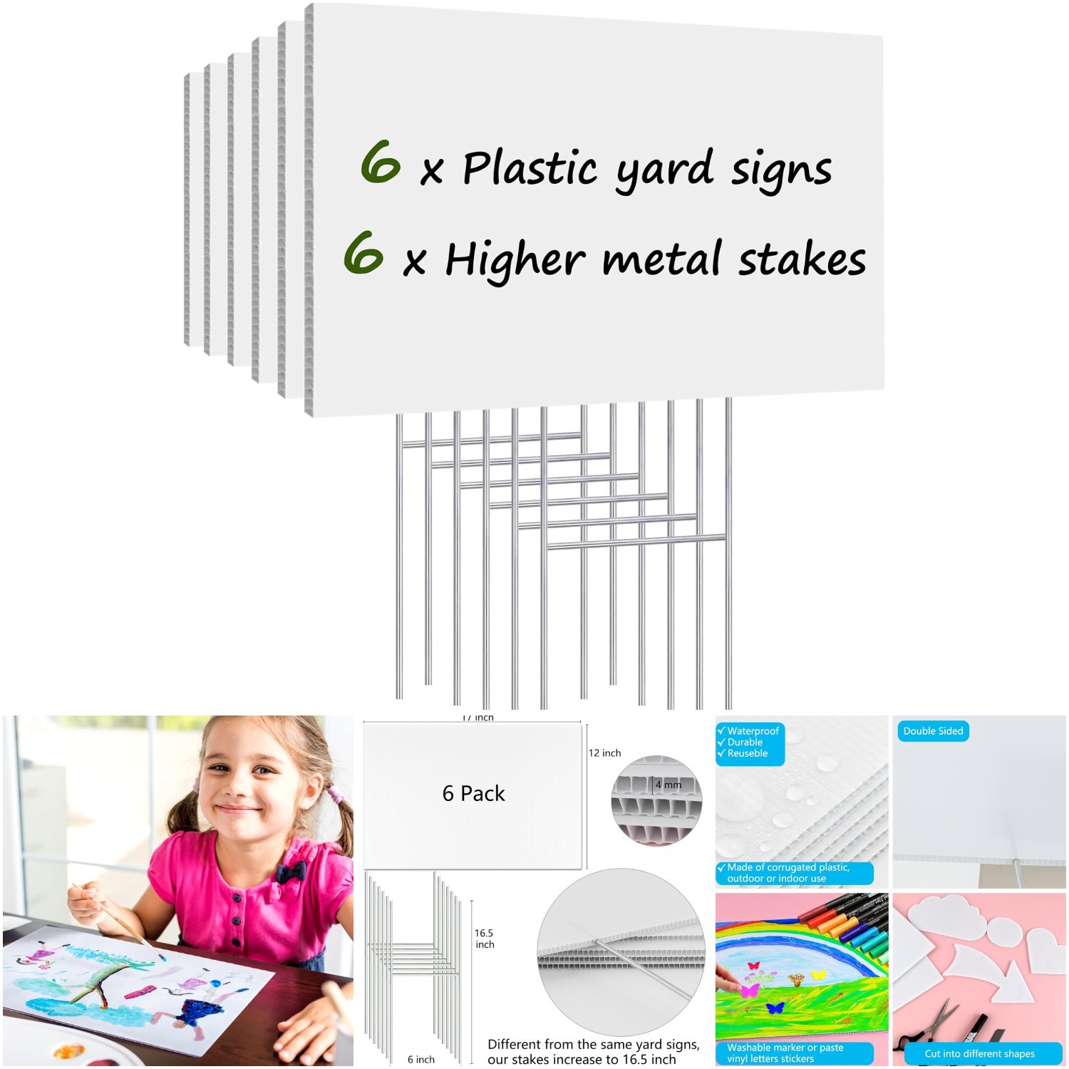 6 Pack Corrugated Plastic Yard Signs 17×12 Inches Double Sided Outdoor Sale