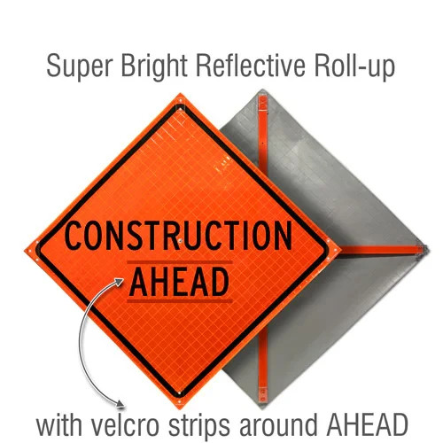 CORTINA SAFETY Roll-Up Sign-36&Prime; Superbright Construction Ahead SIGN