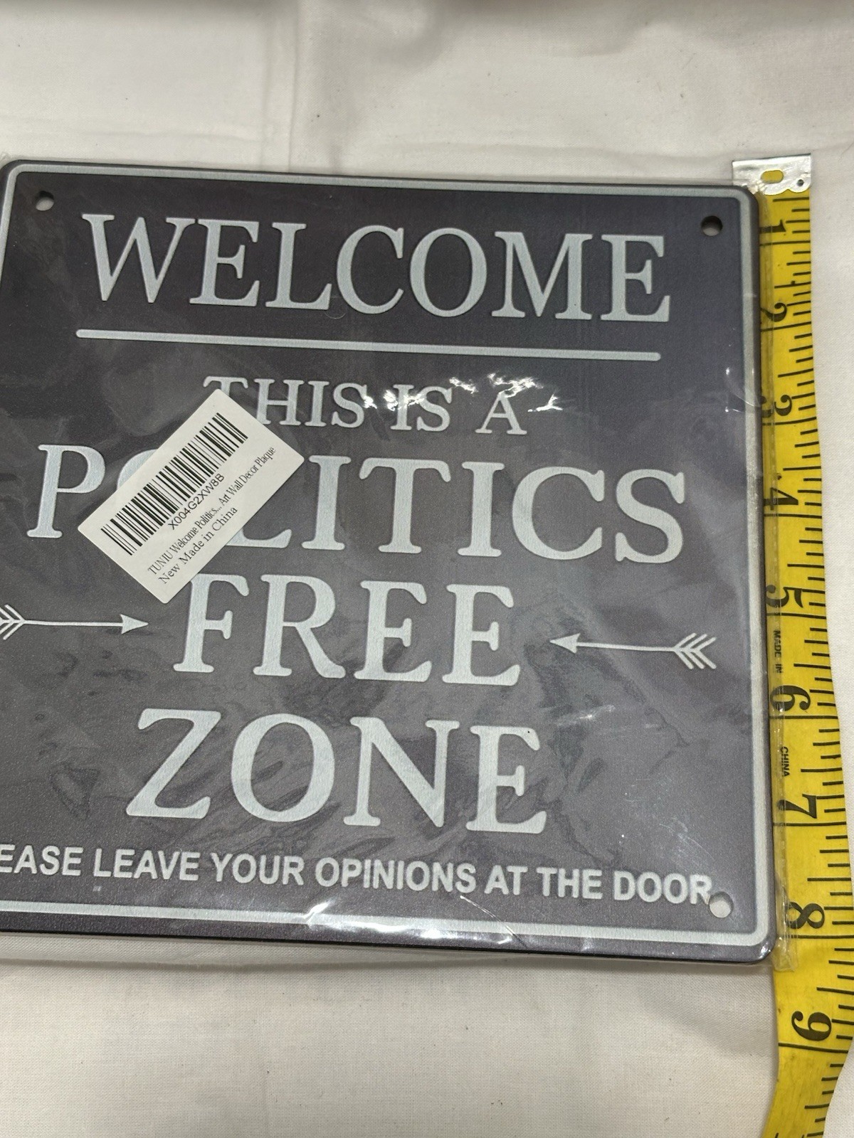 Signs ByLITA Square Welcome This Is A Politics Free Zone Door or Wall Sign