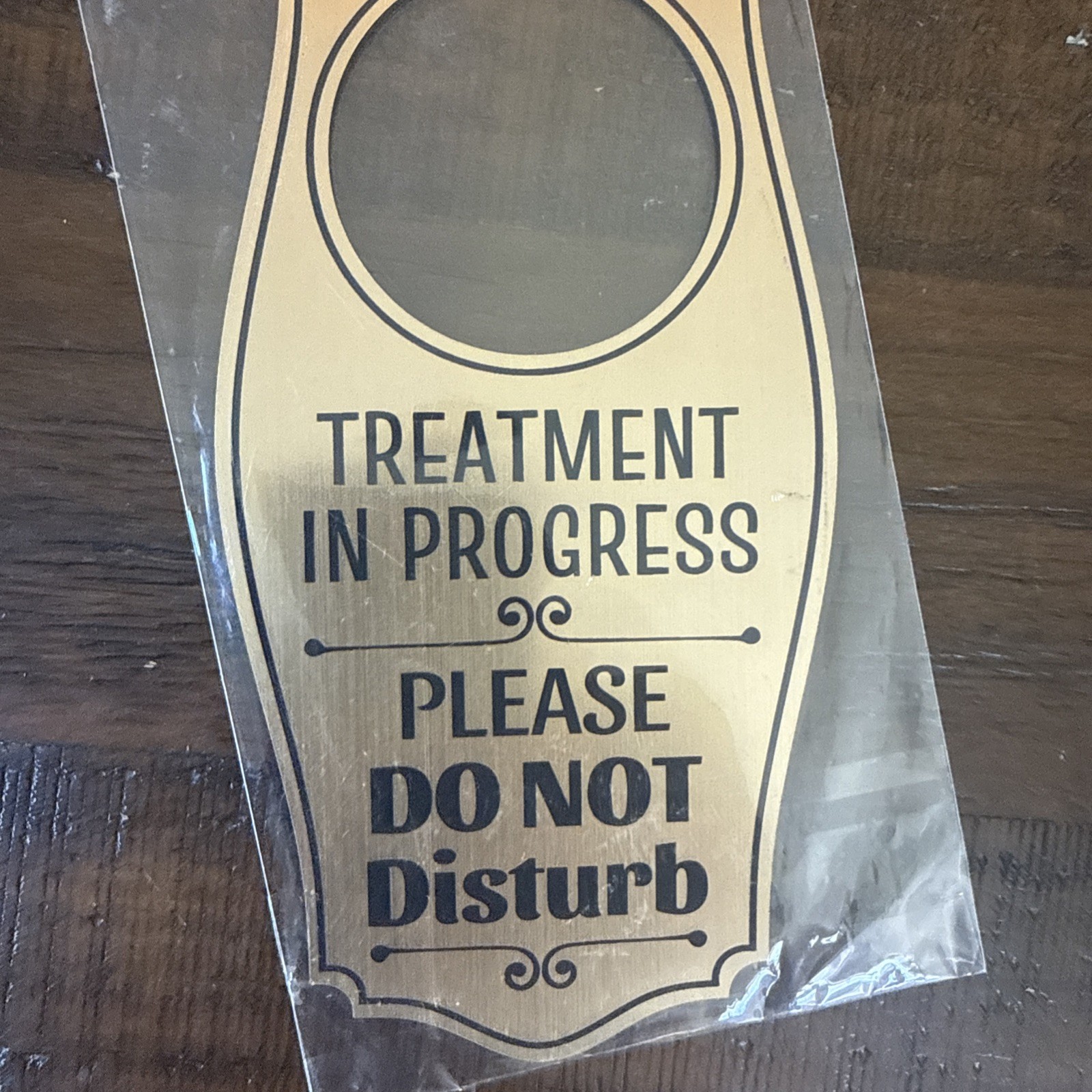 Treatment In Progress Please Do Not Disturb Door Hanger Brushed Gold 4&Prime; x 8&Prime;