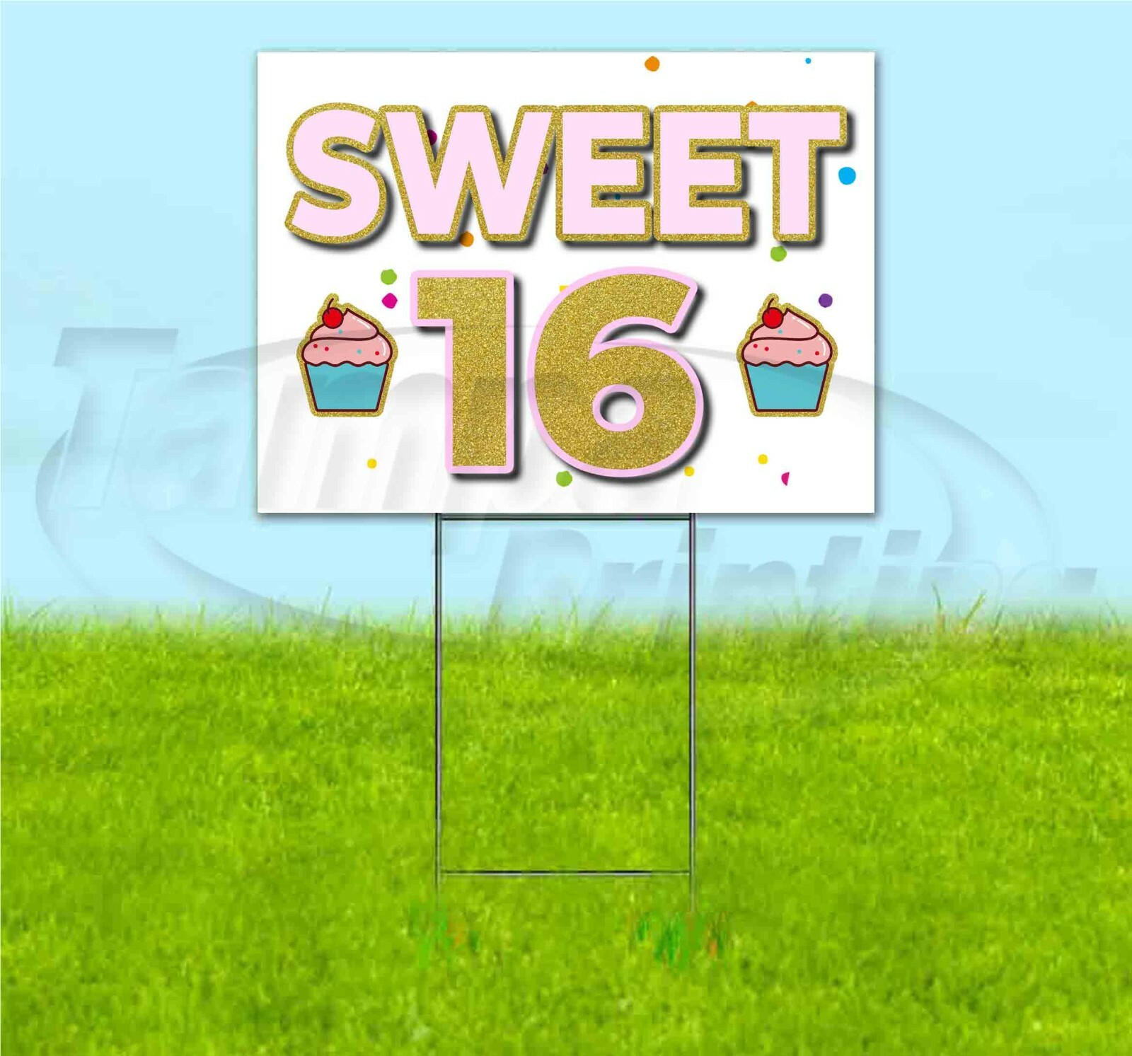 HAPPY BIRTHDAY SWEET 16 18×24 Yard Sign WITH STAKE Corrugated Bandit
