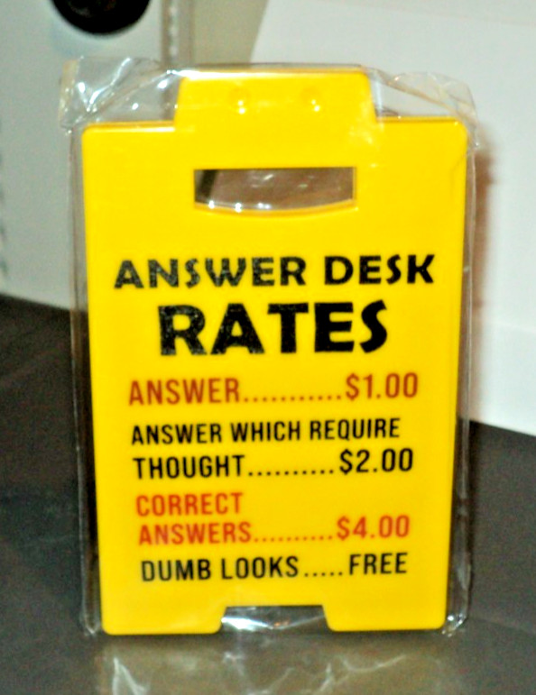 ANSWER DESK RATES Sandwich Sign: BRAND NEW: 4&Prime; x 6 1/2&Prime;: Collapsible Sign: Desk