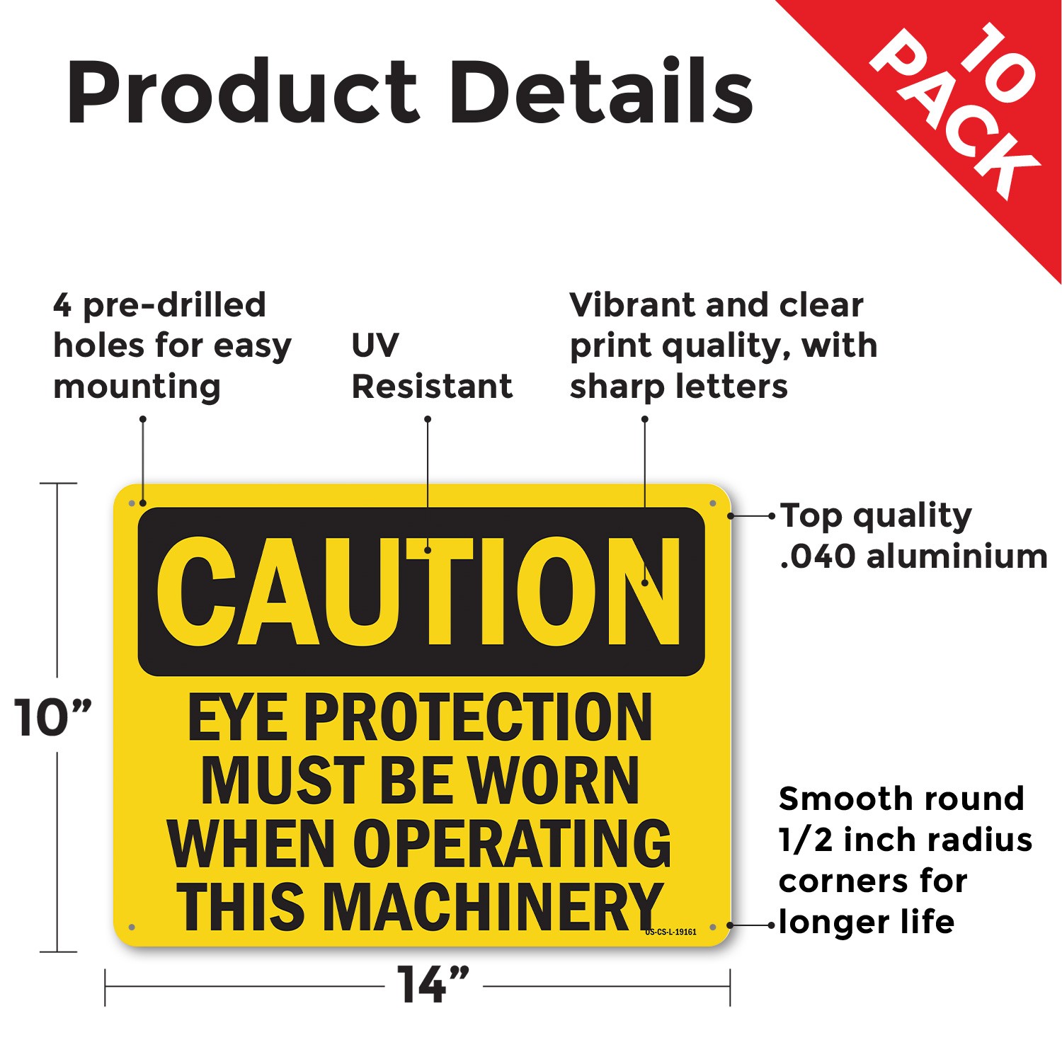 Eye Protection Must Be Worn When Operating This Machinery OSHA – 5 or 10 Pack
