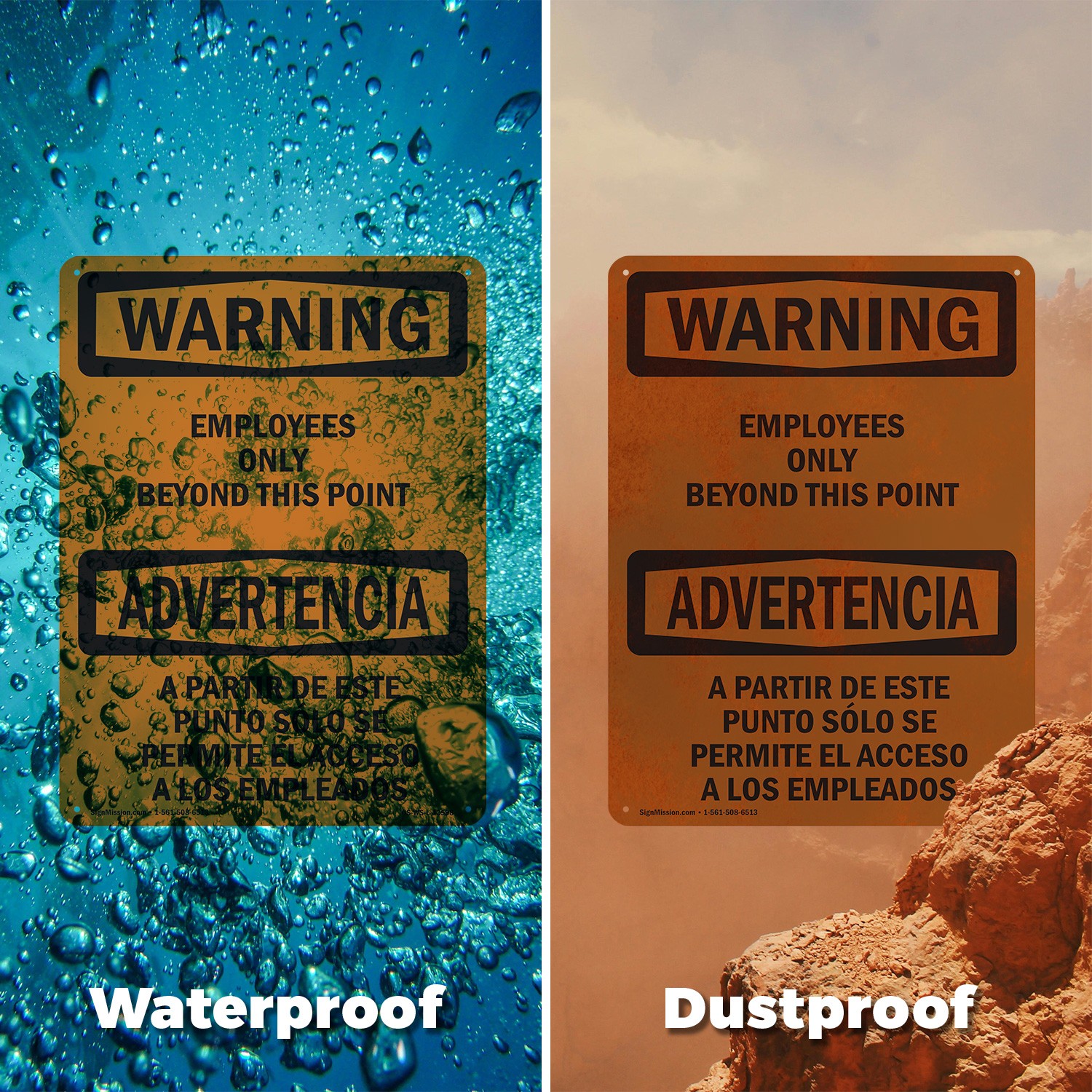 Employees Only Beyond This Point Bilingual OSHA WARNING Sign, Decal 5 or 10 Pack