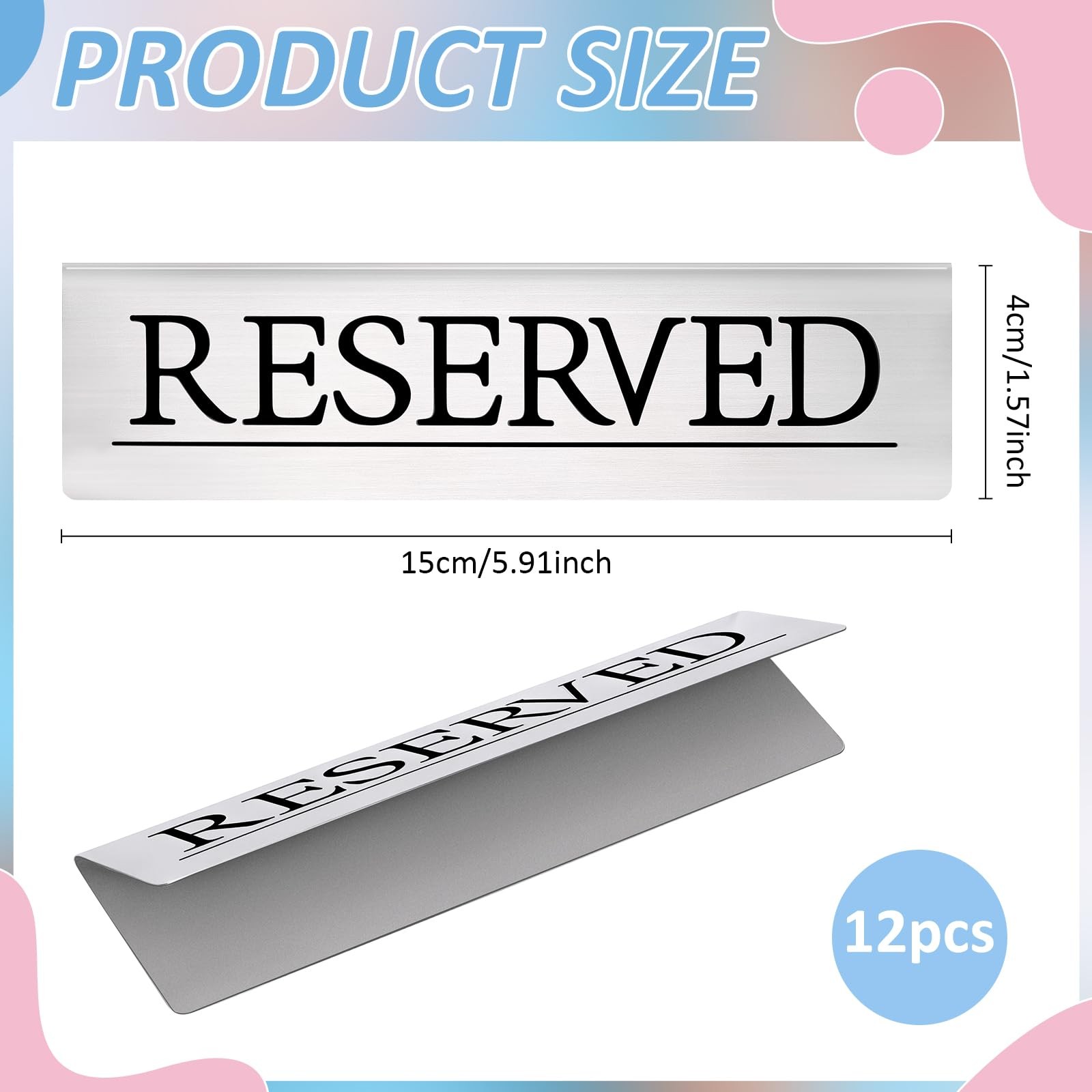 12 PCS Stainless Steel Reserved Table Signs 6×1.5 Inch Wedding Restaurant