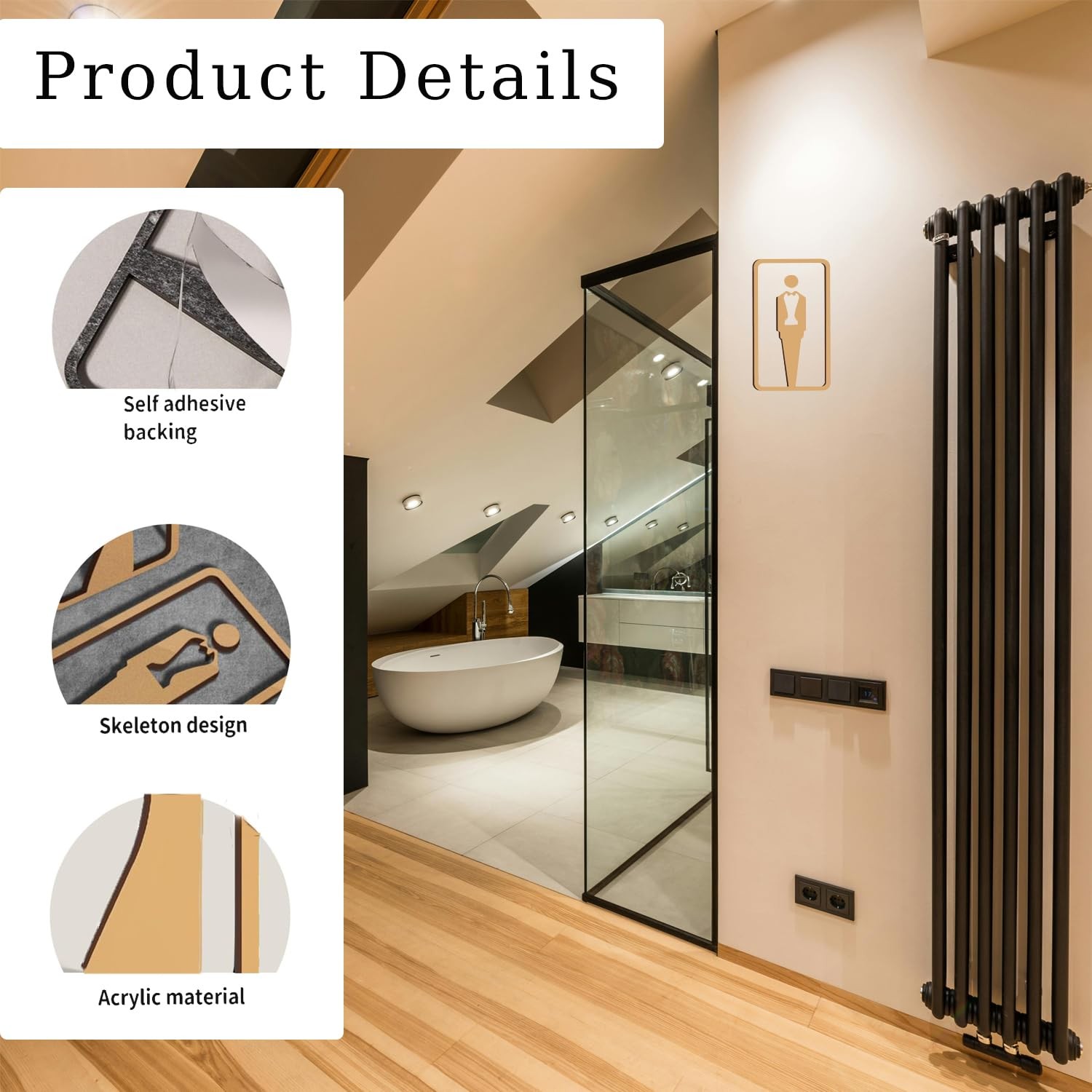 2 PCS Bathroom Gender Restroom Signs Double Sided Tape 7.8×4.3 Inch Markers