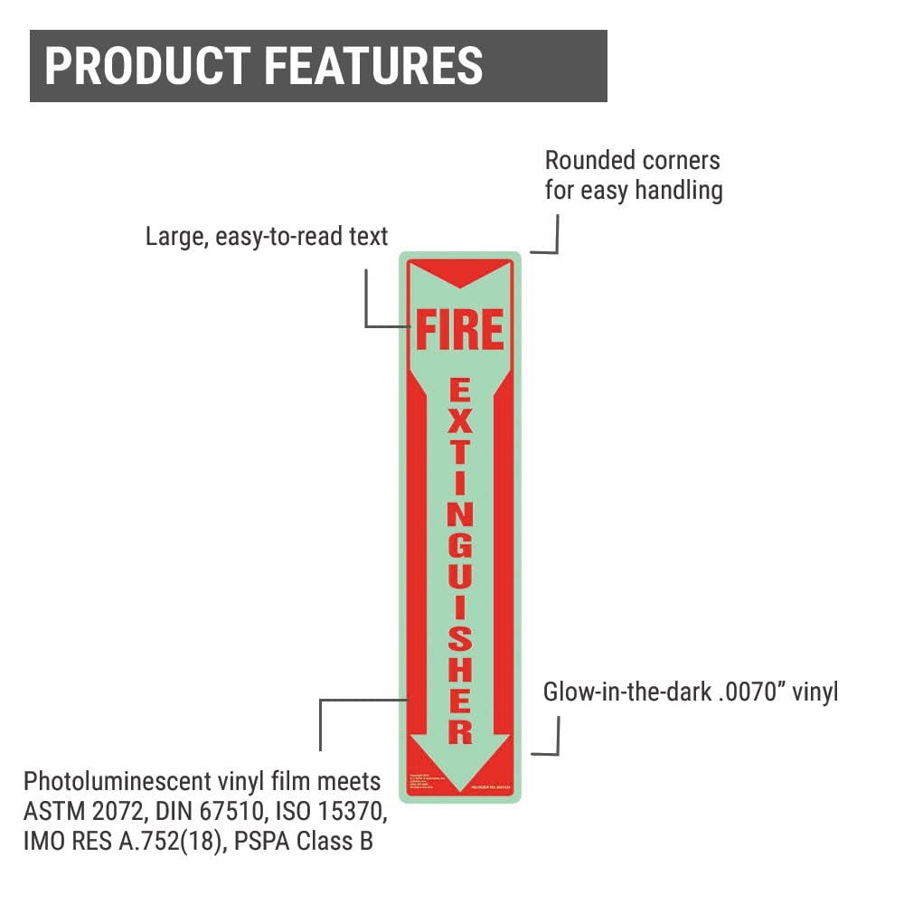 2-Pack 3×13.5&Prime; Glow in The Dark « Fire Extinguisher » Self Adhesive Vinyl Sign