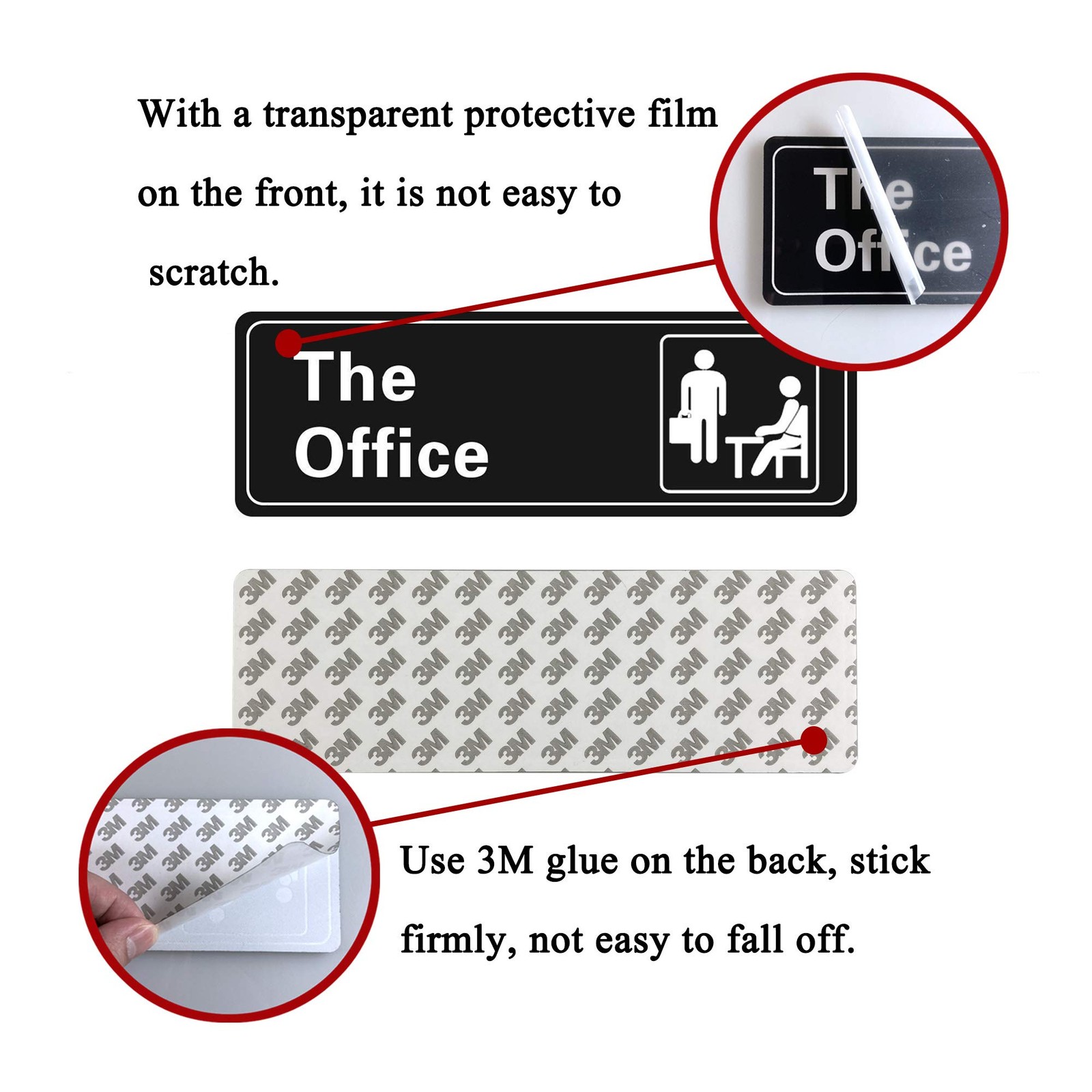The Office Sign Self-Adhesive Acrylic Sign for Door or Wall 9 X 3 Inch Name Plat