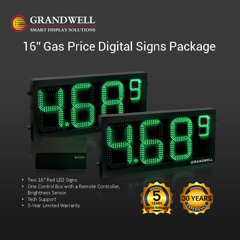 16&Prime; Digits LED Gas Price Sign Green /Remote/2 Signs/42 x20&Prime;_ 5-Yr Warranty