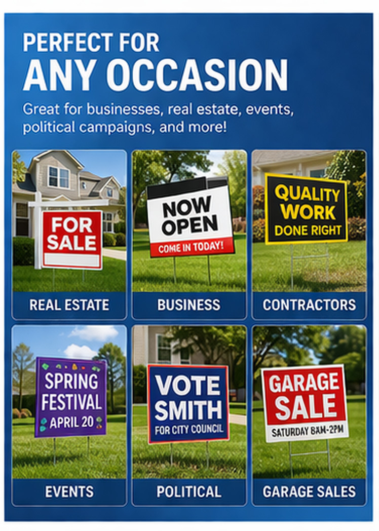 50- 18×24 Outdoor Durable, Custom Full Color Yard Signs Double Sided w/H Stakes