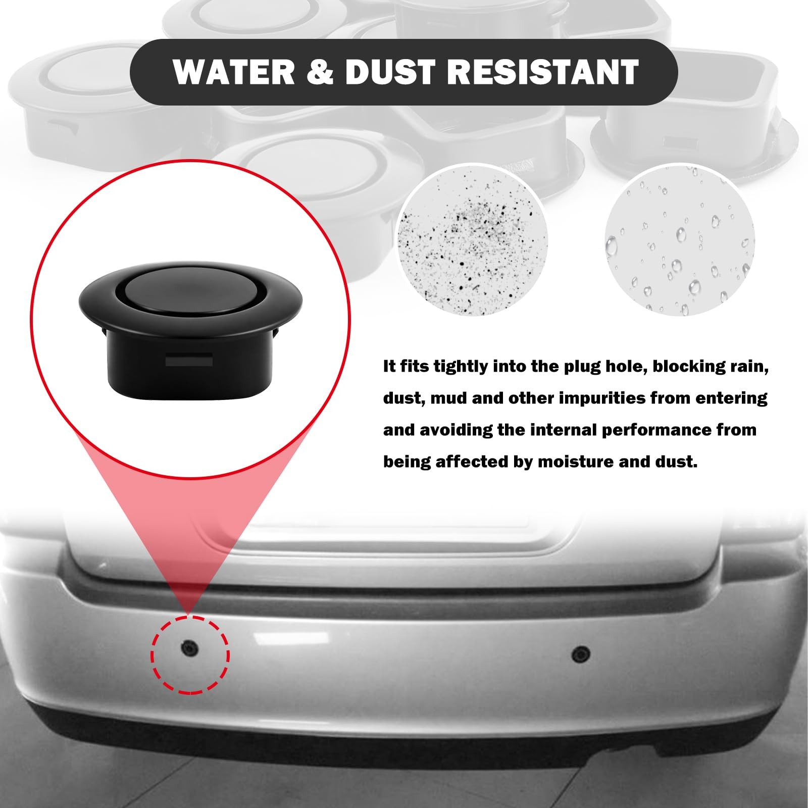 10PCS Car Rear Bumper Plugs for Radar Hole,Durable 1.18×1.18×0.45 inch, Black
