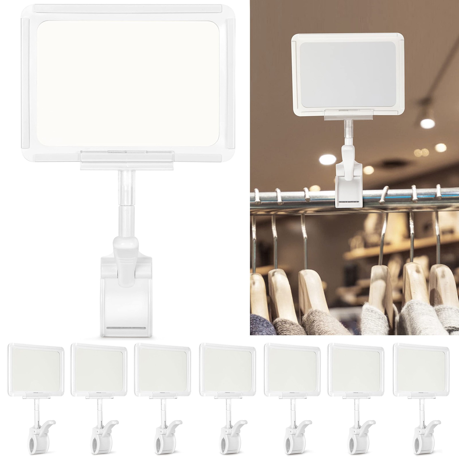 Acrylic Sign Holder with Clamp, 6 x 9 Inch Double Head Display Clips White