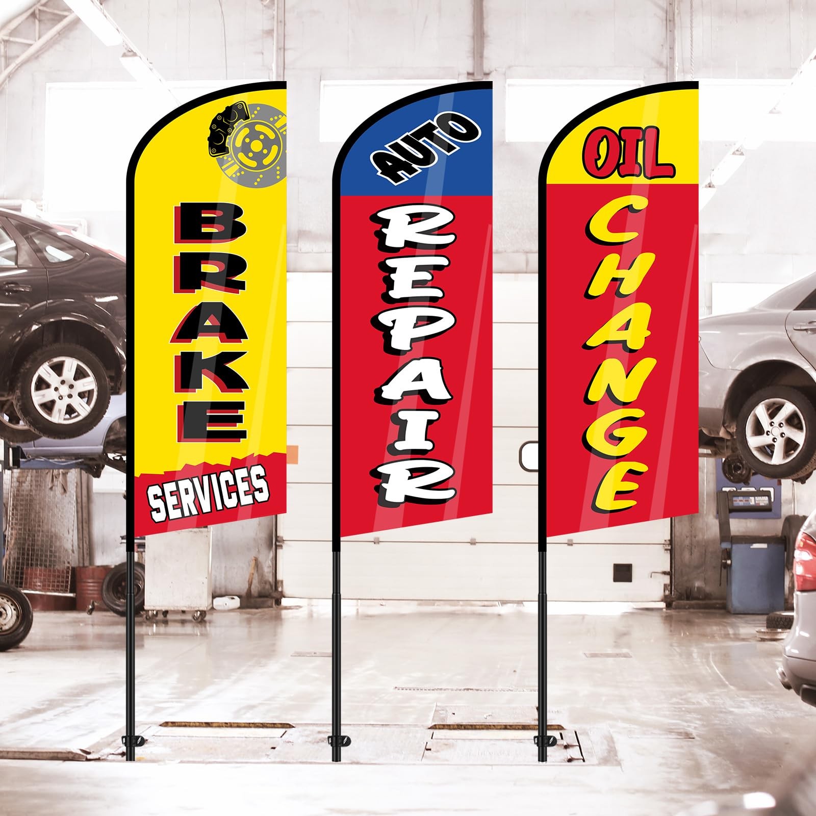 Hahafelt 3 Sets Auto Repair Feather Flag Pole Kit 7 Ft Large Advertising Flags