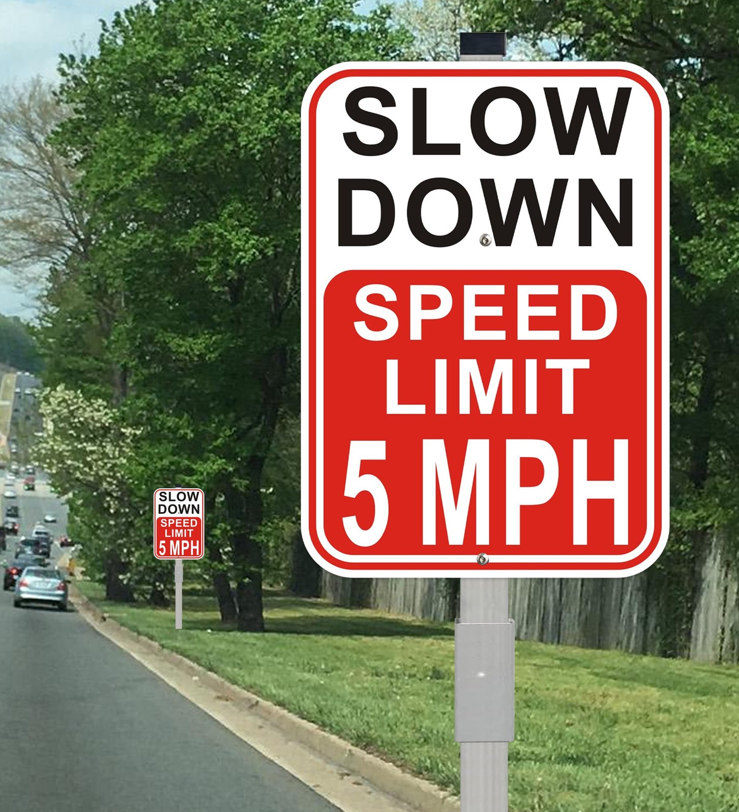 2 PCS Slow Down Speed Limit 5 MPH Sign 36 Inch Stakes 14×10 Inch Aluminum