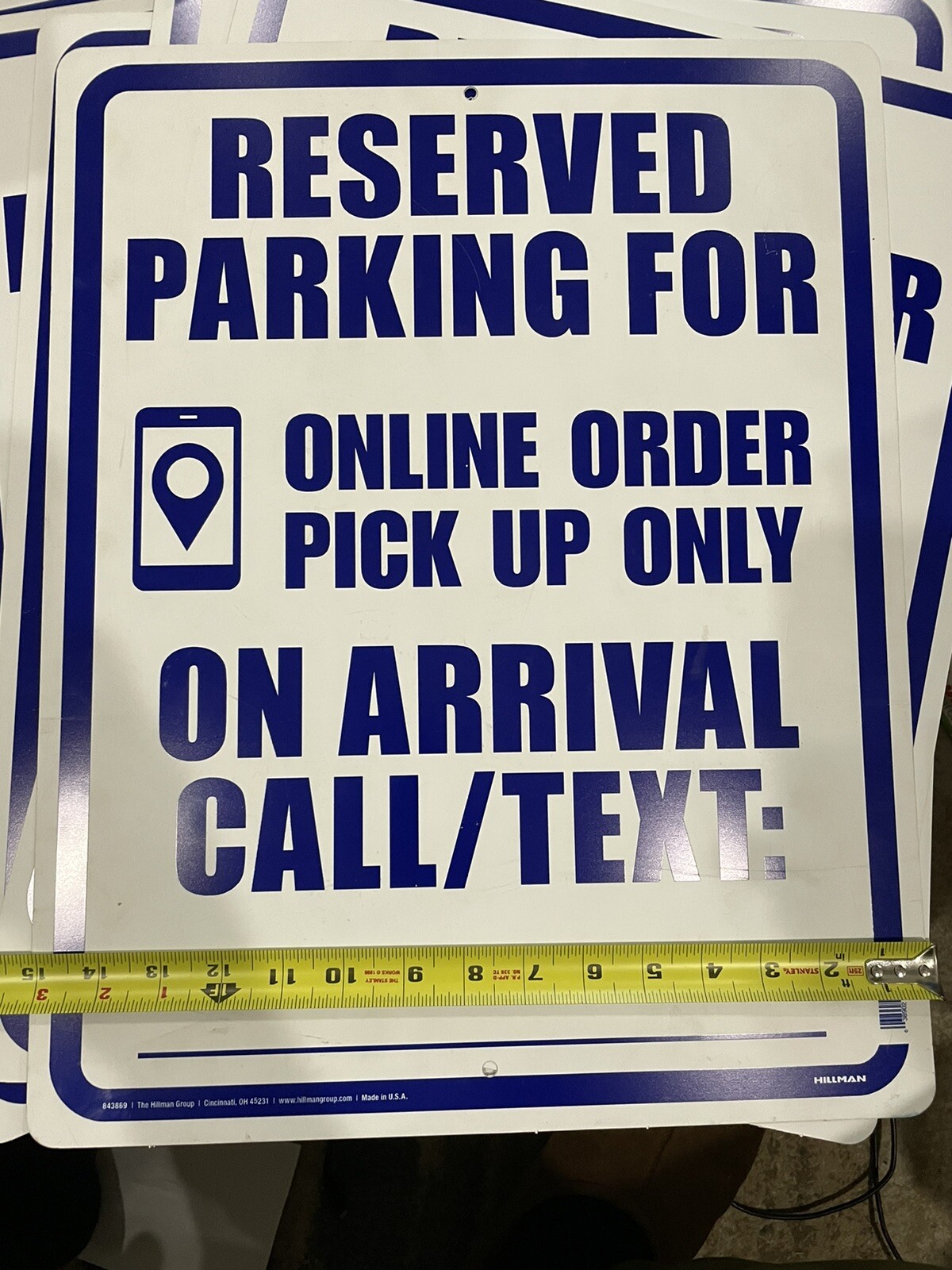 7X Hillman 843869 Reserved Online Order Parking Sign, 15&Prime; x 19&Prime;, Blue Vinyl USA