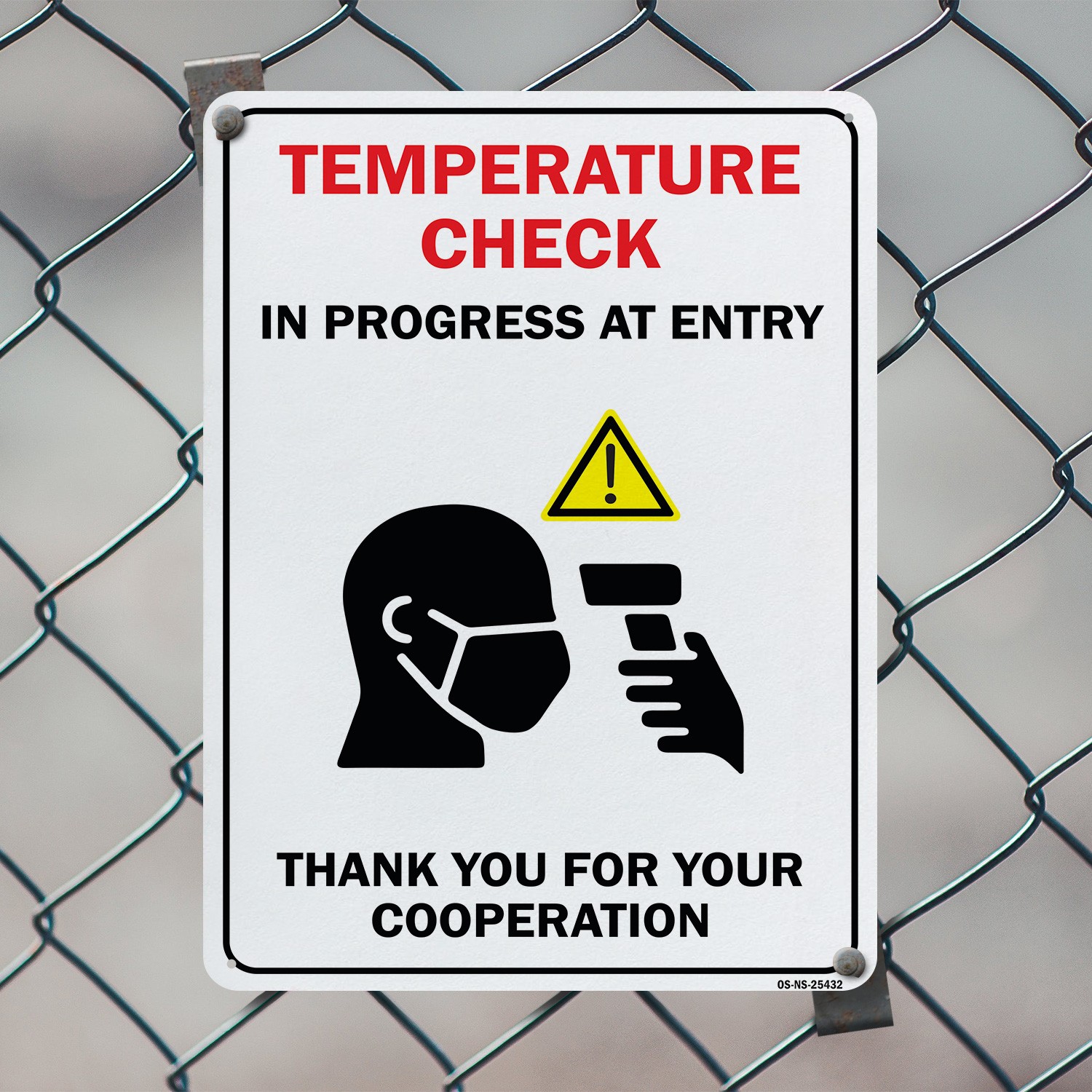 Temperature Check In Progress At Entry Public Safety Sign, Decal 5 or 10 Pack