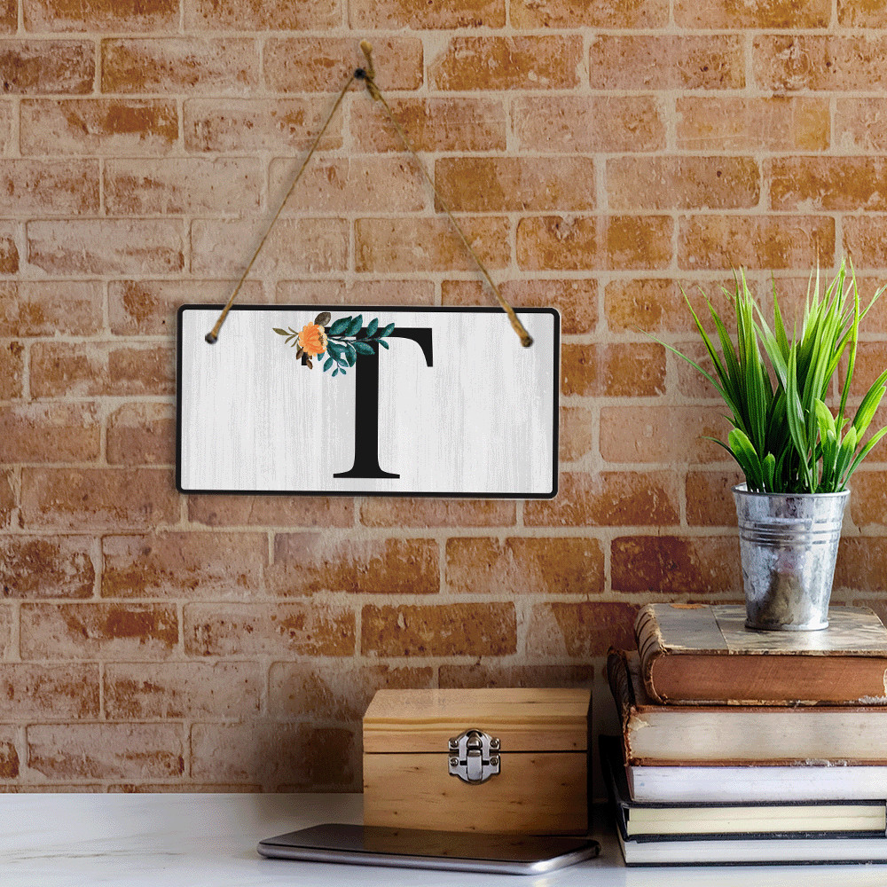 T Flower Decor 5×10 Hanging Wall or Door Sign | Alphabet Letter Room Decoration