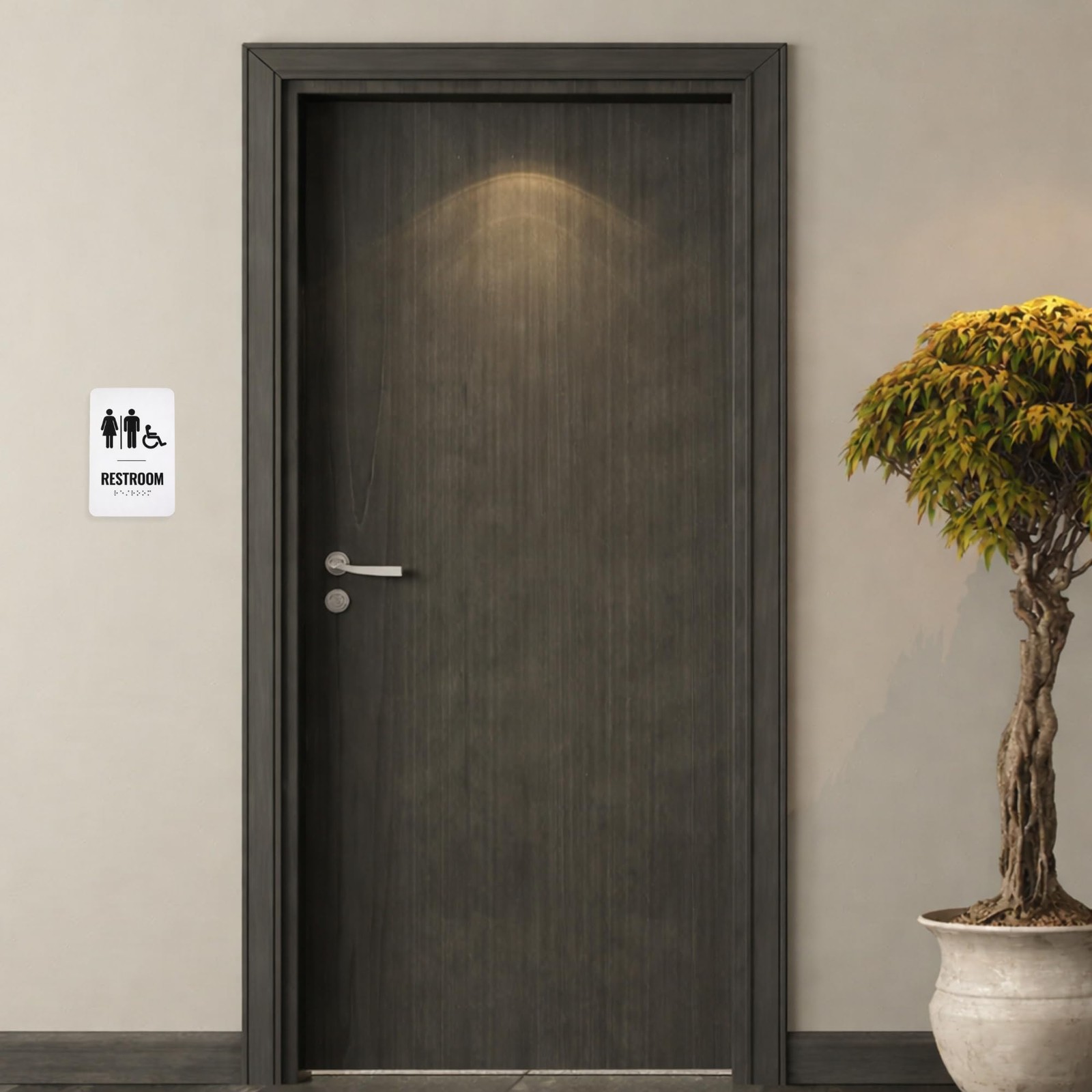 1 PCS 6×9 Inch Black/White Unisex Restroom Sign ADA Braille Bathroom Door Dec