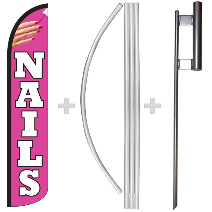Nails 15&prime; Tall Windless Swooper Feather Banner Flag & Pole Kit