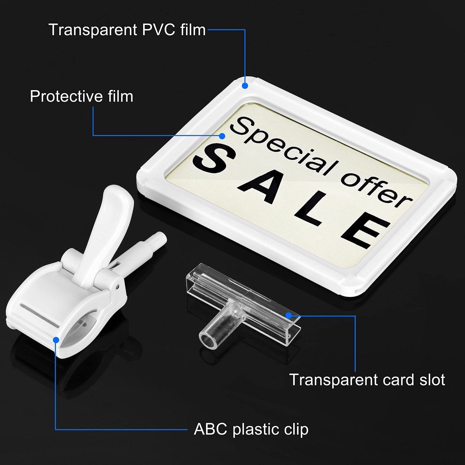 Acrylic Sign Holder with Clamp, 6 x 9 Inch Double Head Display Clips White