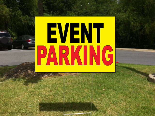 Event Parking Black Red Yellow Background Plastic Yard Sign /Free Stakes