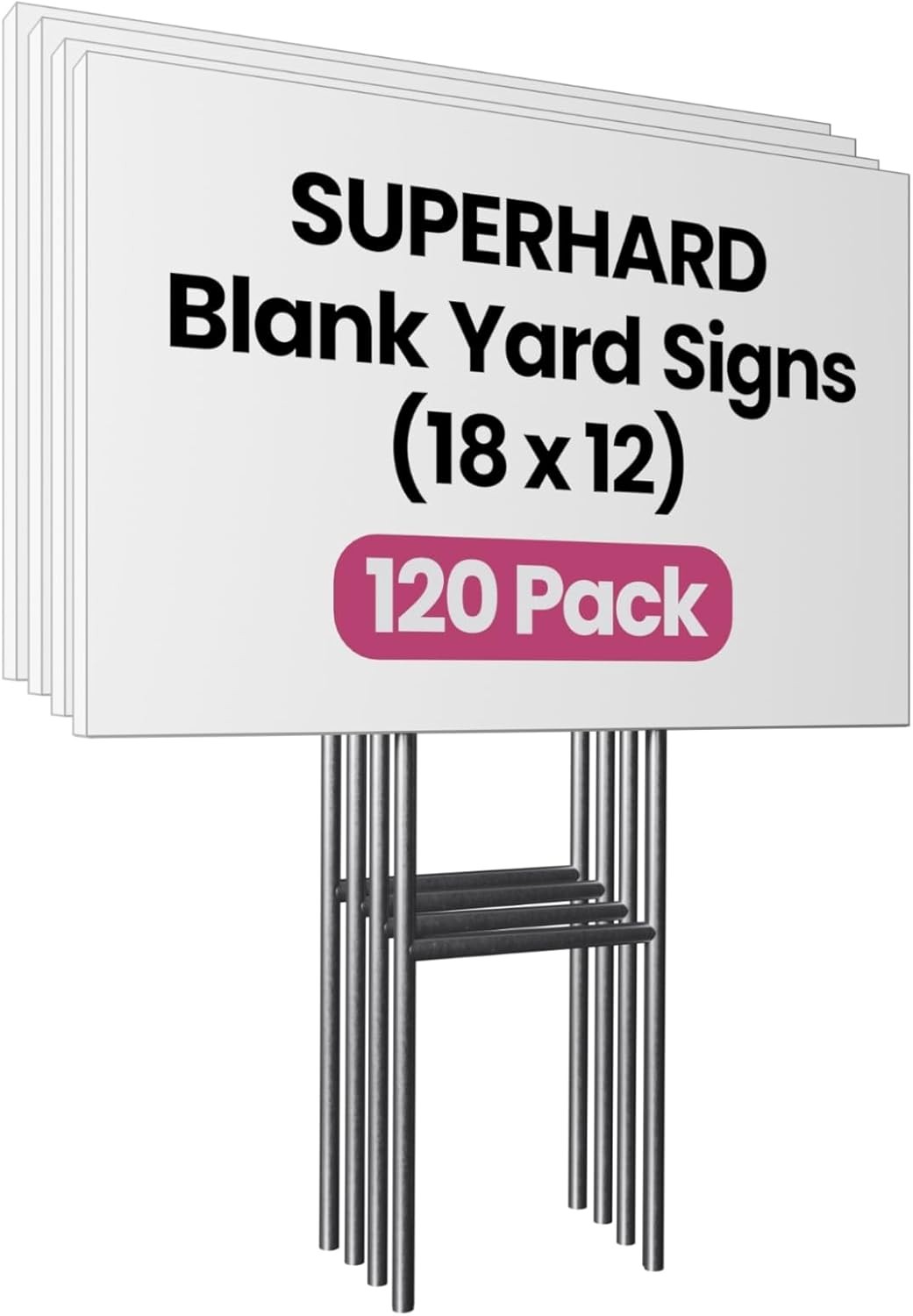 4 Pack 18 x 12 White Blank Yard Signs W/ Metal Stakes Waterproof Corrugated