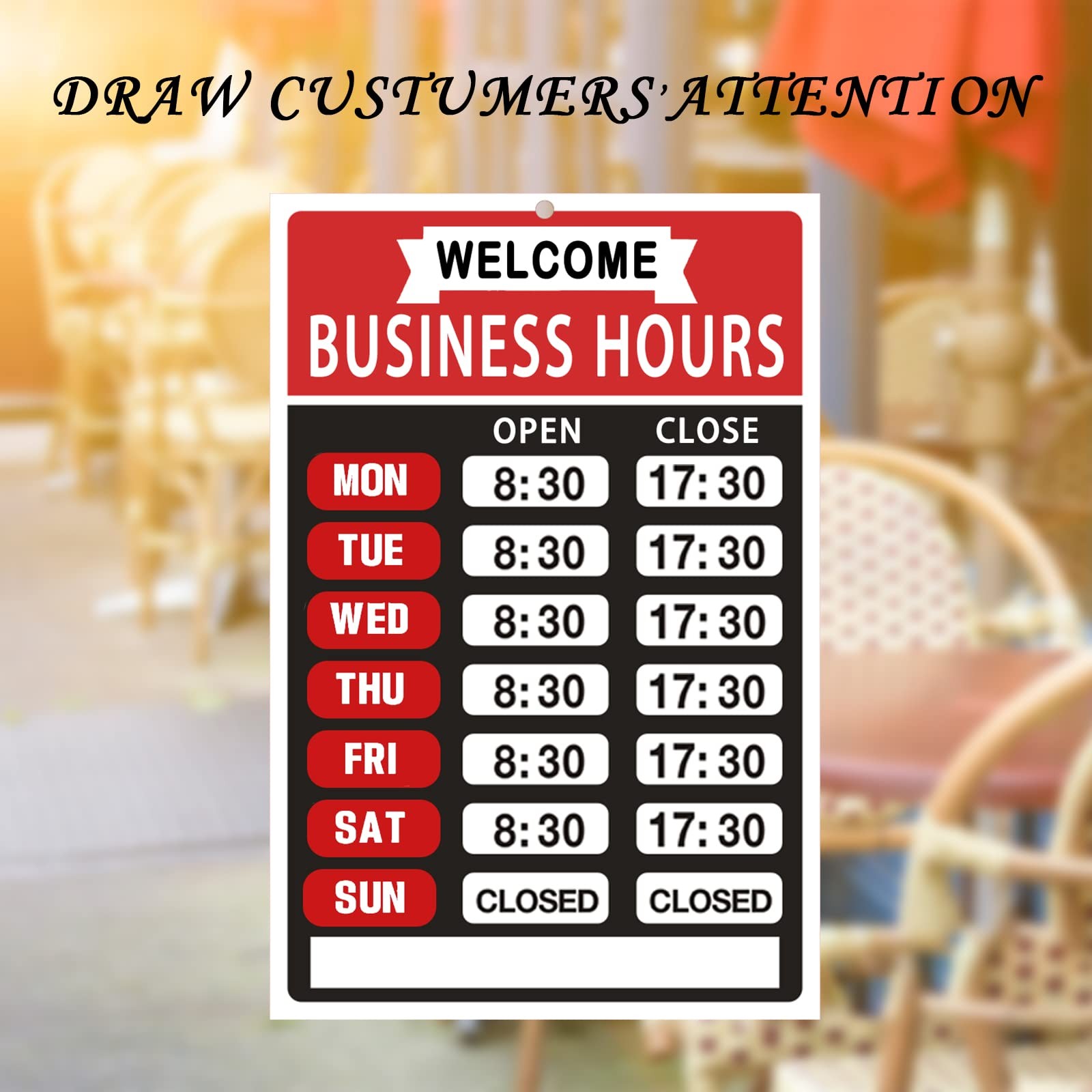 Business Hours Sign,Opening Hour Kit,Changeable Store 8×12 inches, Red
