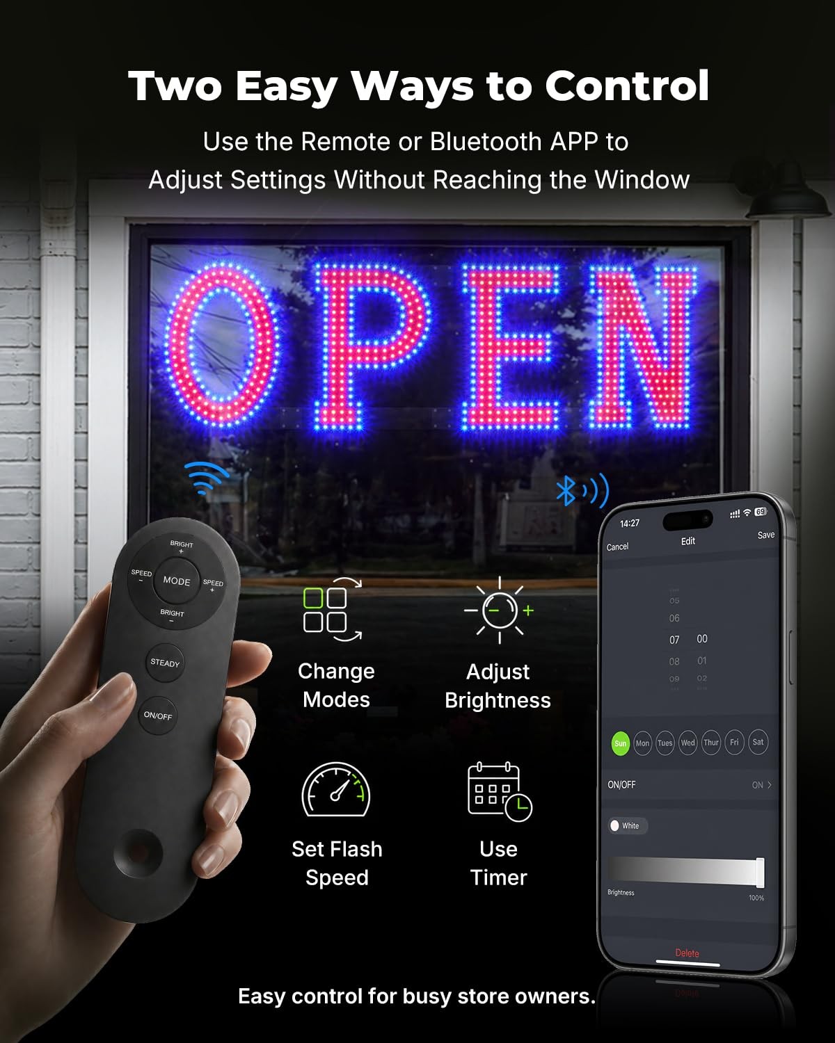 40&Prime; x 12&Prime; Red & Blue LED Display Business Sign with Timer Remote Control