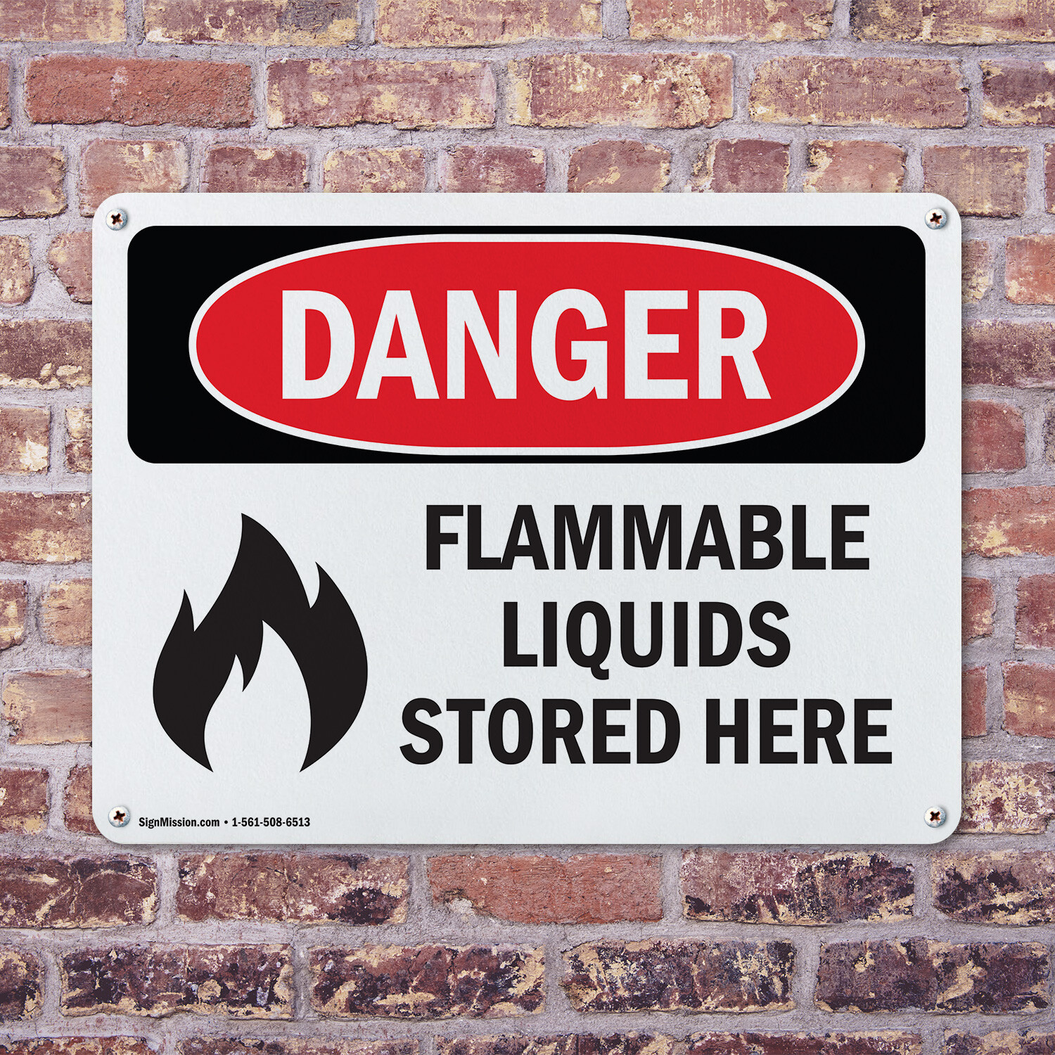 (2 Pack) Flammable Liquids Stored Here OSHA Danger Sign Decal Metal Plastic