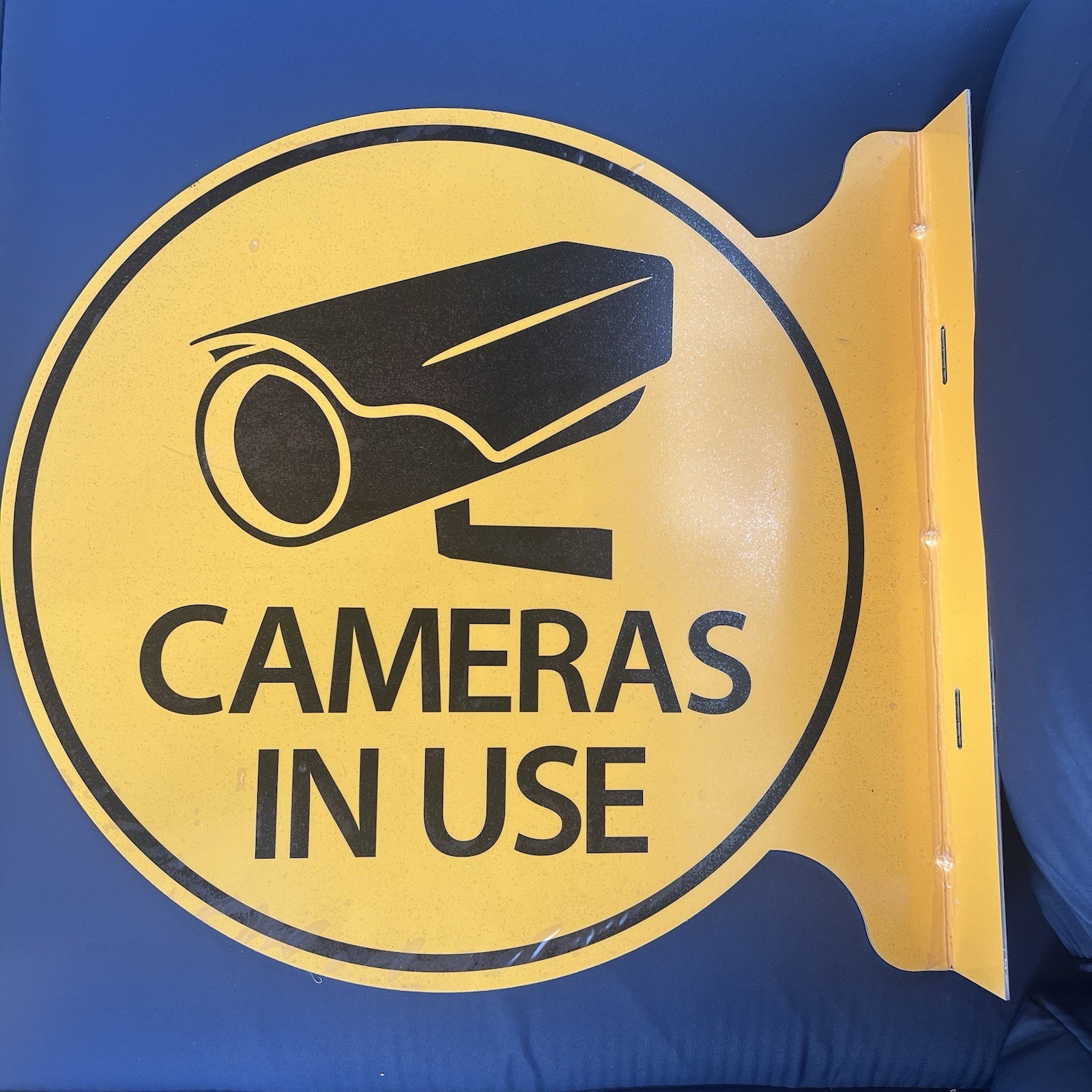 Metal Double Sided Flange Sign *Camera In Use* 19&Prime; x 17 5/8&Prime; Yellow & Black NEW