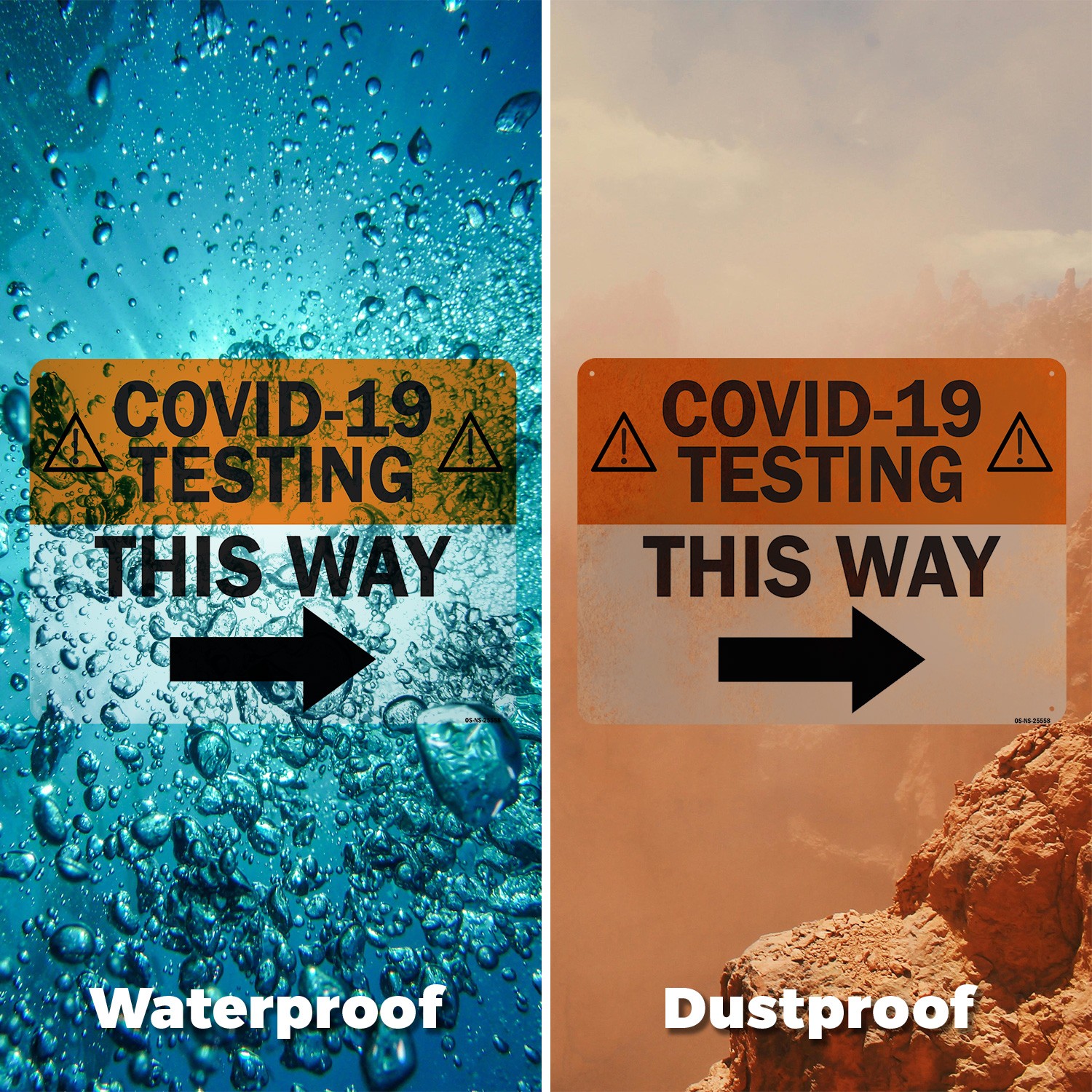 COVID-19 Testing This Way Right Arrow Public Safety Sign Or Decal – 5 or 10 Pack