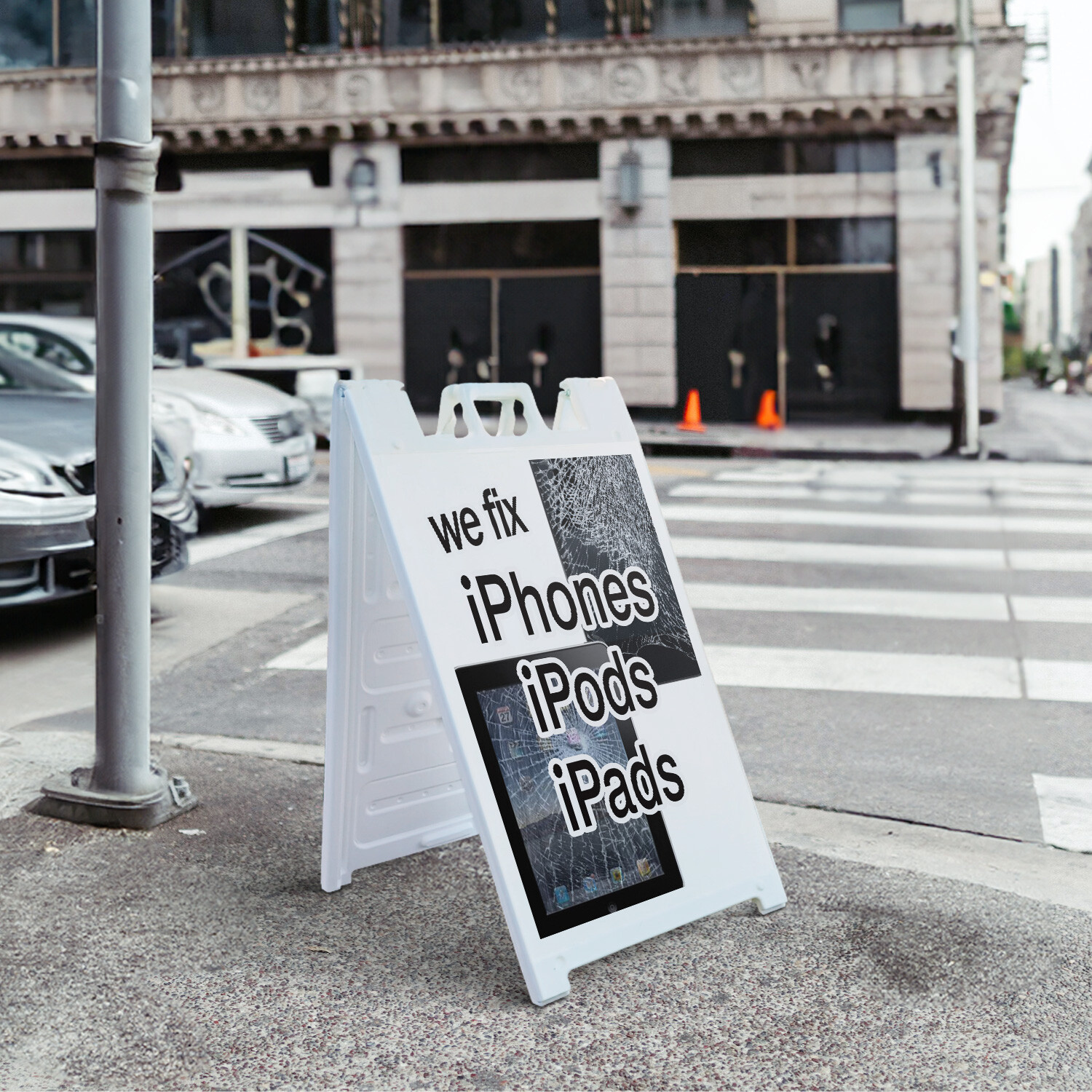 A-frame Sidewalk We Fix Iphones Ipods Ipads 24&Prime; x 36&Prime; Double Sided A-Frame Sidew