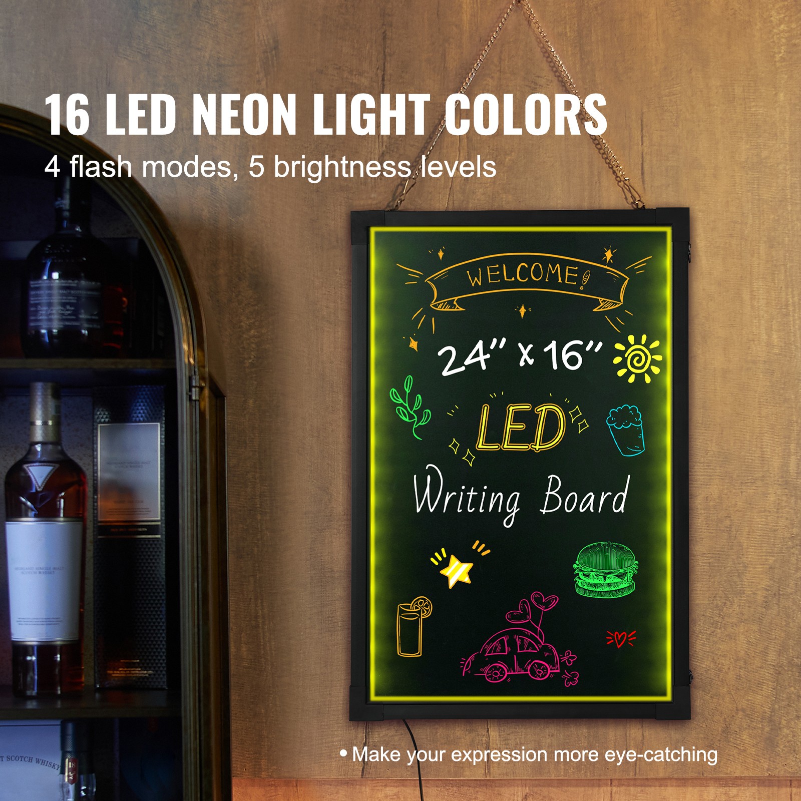 Uimoso Illuminated LED Chalkboard 24&Prime;x16&Prime; with Erasable Writing Surface
