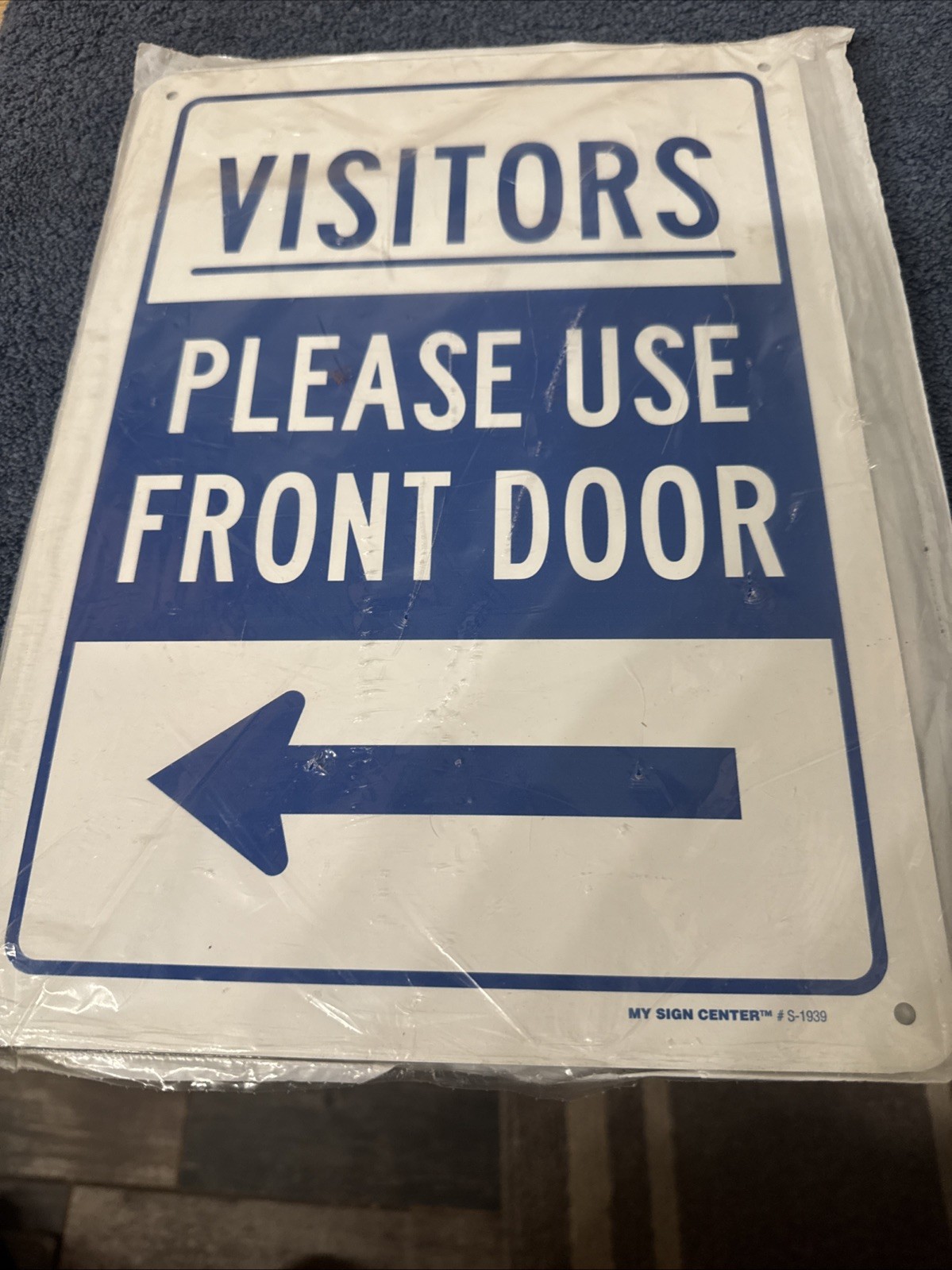 Square Metal Sign 10 X 14 Visitors Please Use Front Door Left Arrow New Sealed