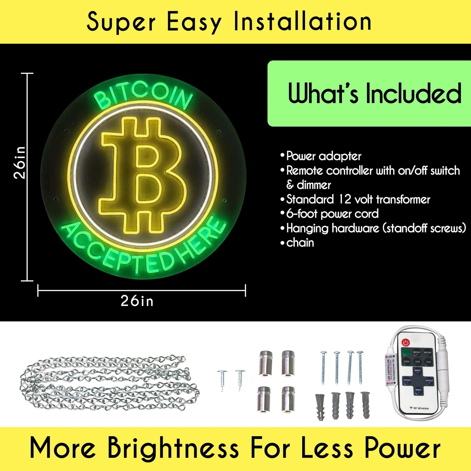 BITCOIN ACCEPTED HERE Neon Sign for Displays | LED Flex Neon | 26&Prime;W x 26&Prime;H