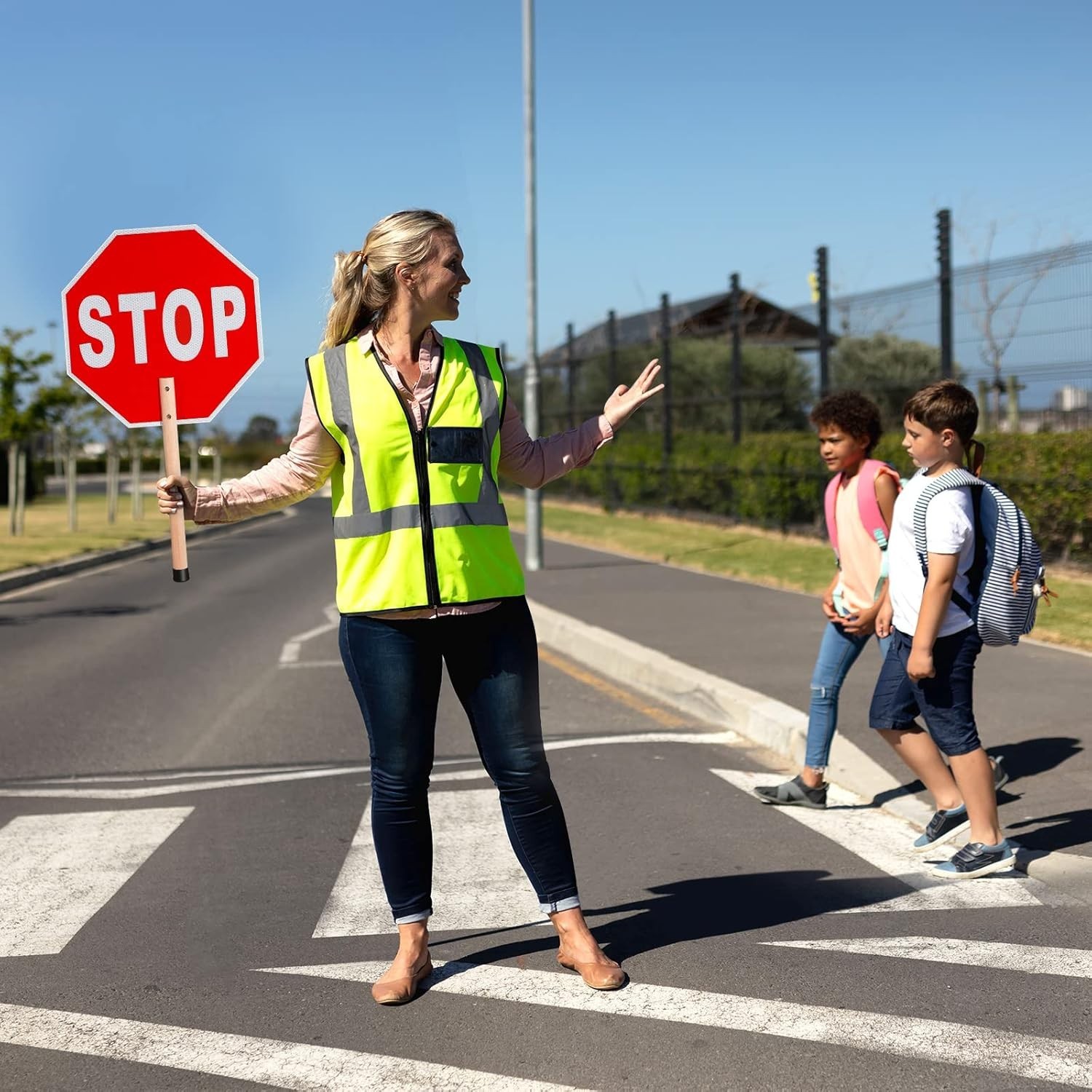 Stop Slow Sign Handheld Stop Sign with Handle 13 x 13 Crossing Guard Stop