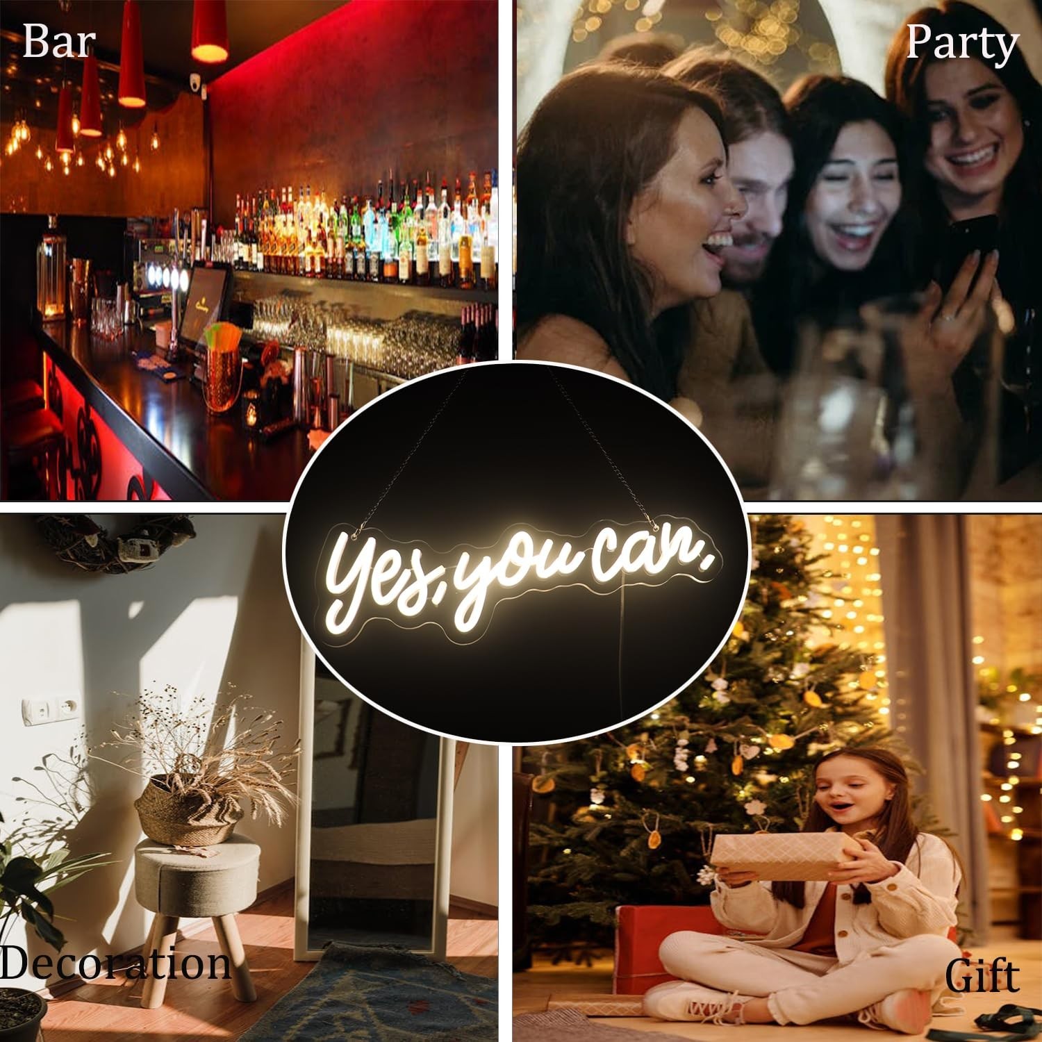 « Yes, You Can » LED Neon Sign Words Light Up Signs for Room Wall Art Decor, In…