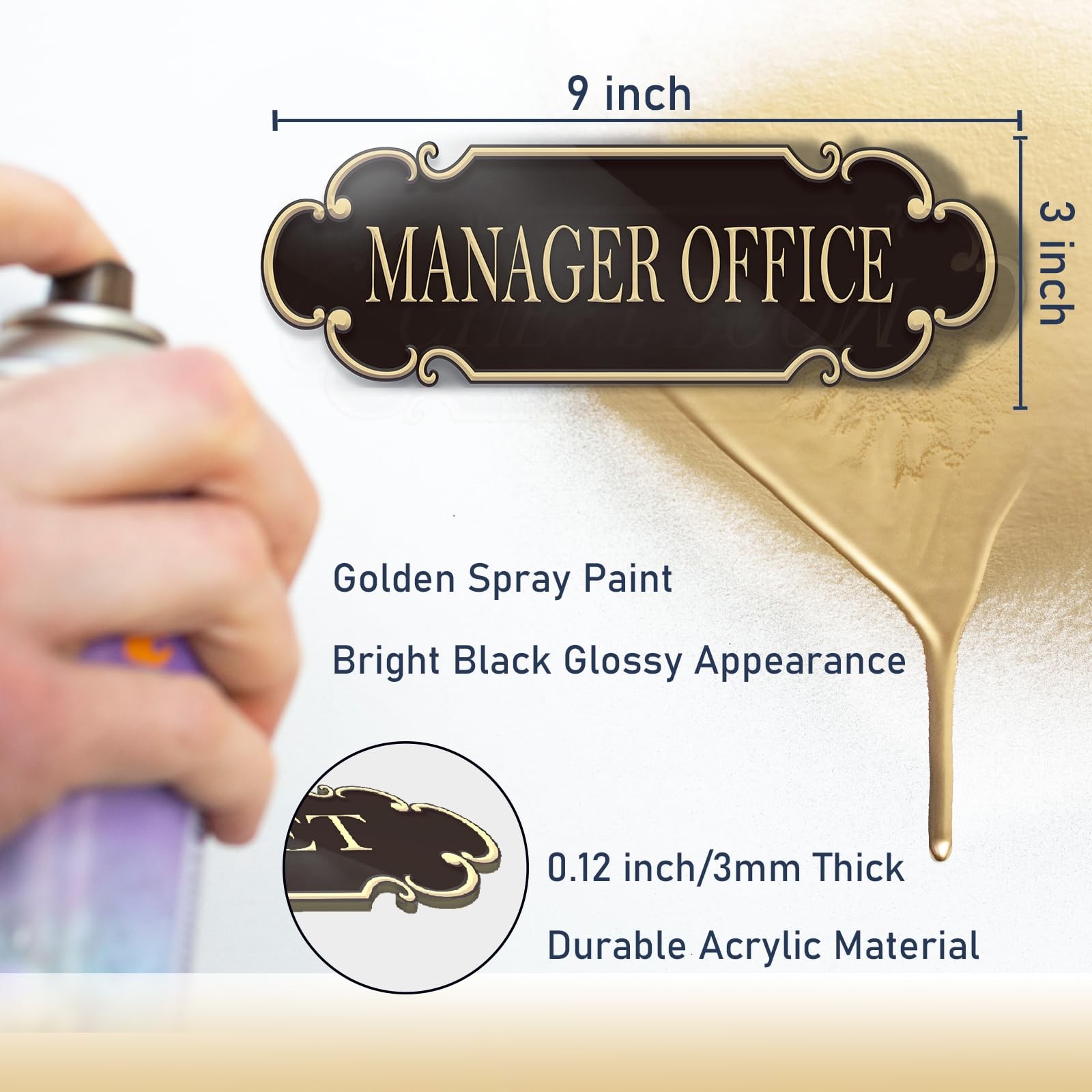 9×3 Inch Manager Office Sign Black Gold – Self-stick Doorplate for Offices Bu…