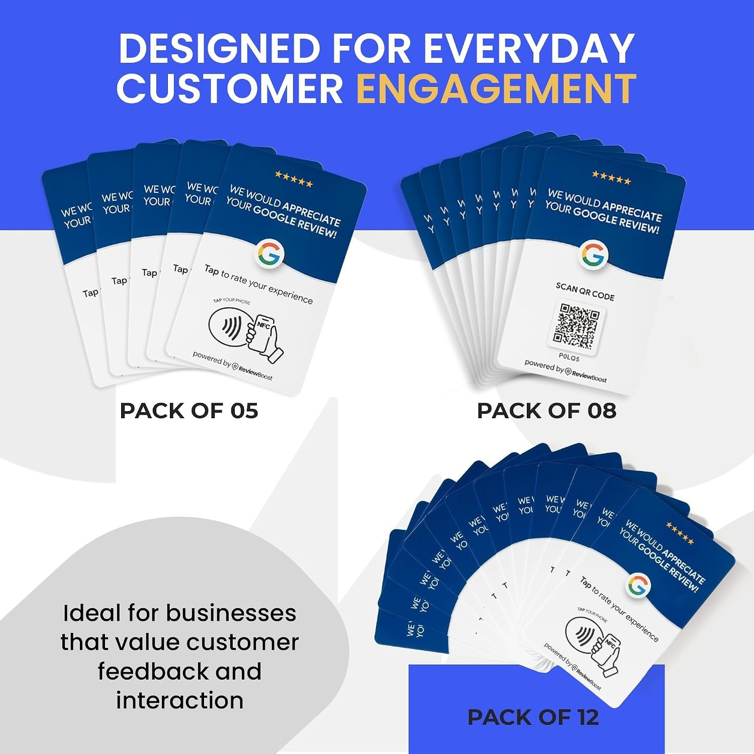 NEW ReviewBoost Google Review NFC Tap Cards QR Code 12 Pack w/ Software