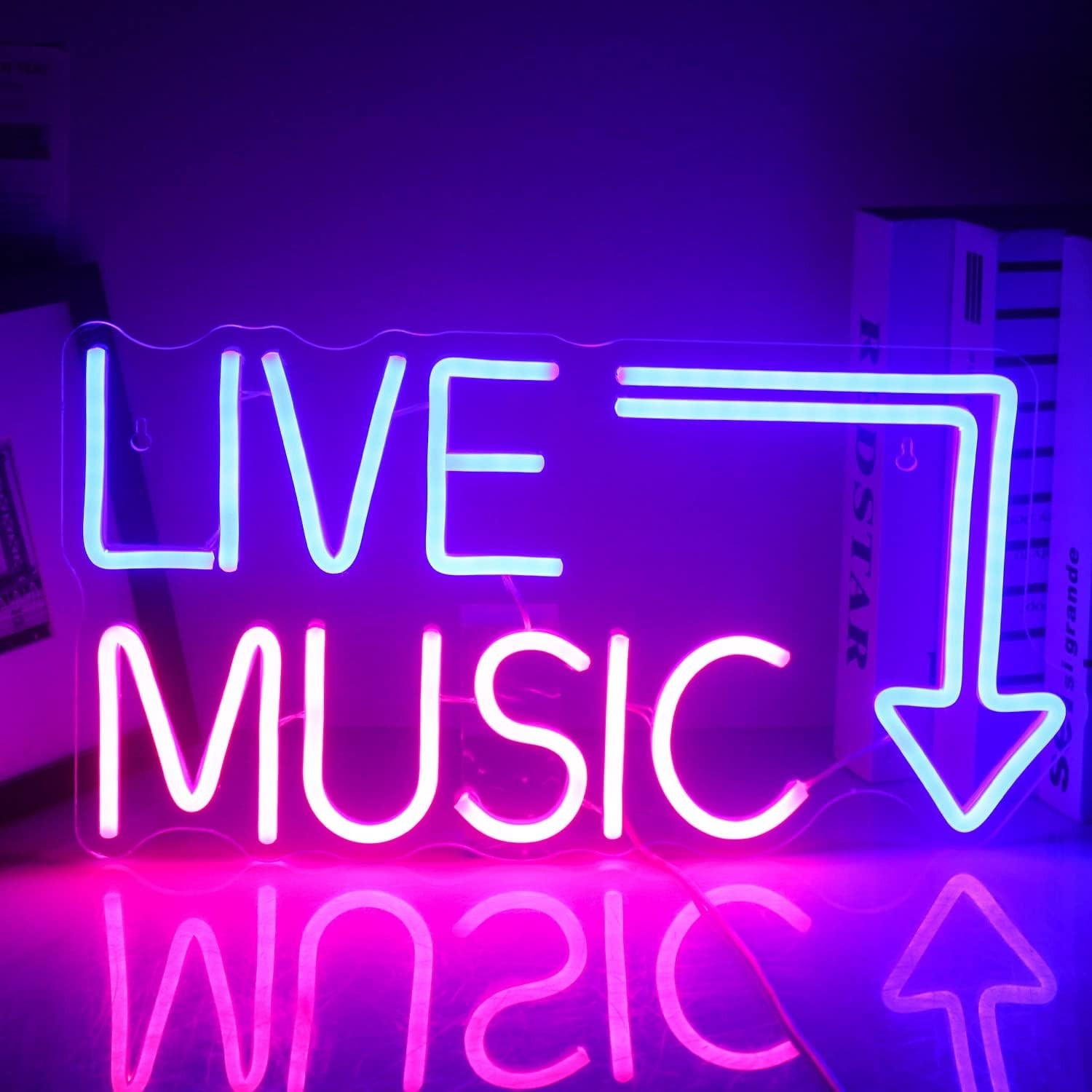Live Music Neon Sign LED Neon Sign Large Blue and Pink Words for Music Studio…