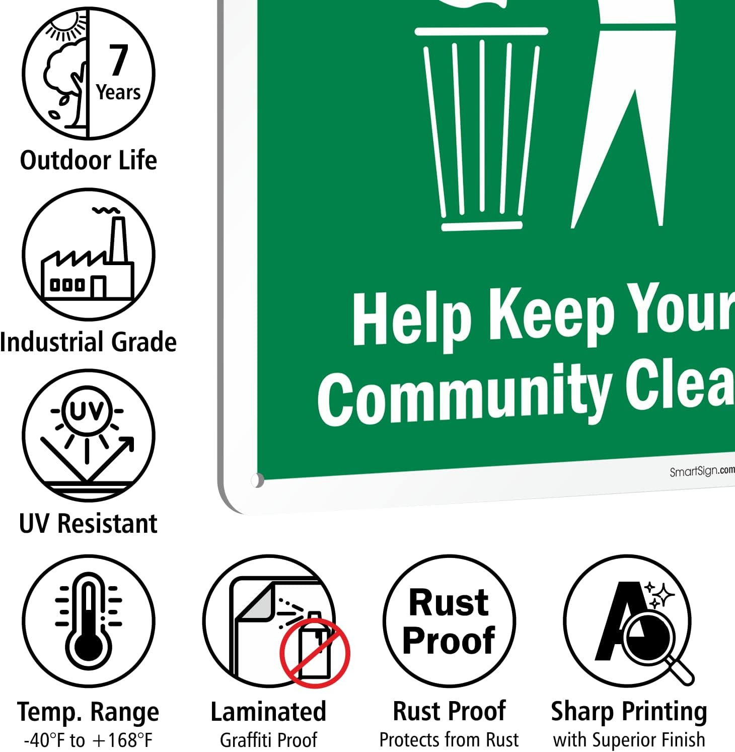 14 x 10 inch “Please Don&rsquo;t Litter – Help Keep Your Community Clean” Metal Sign,