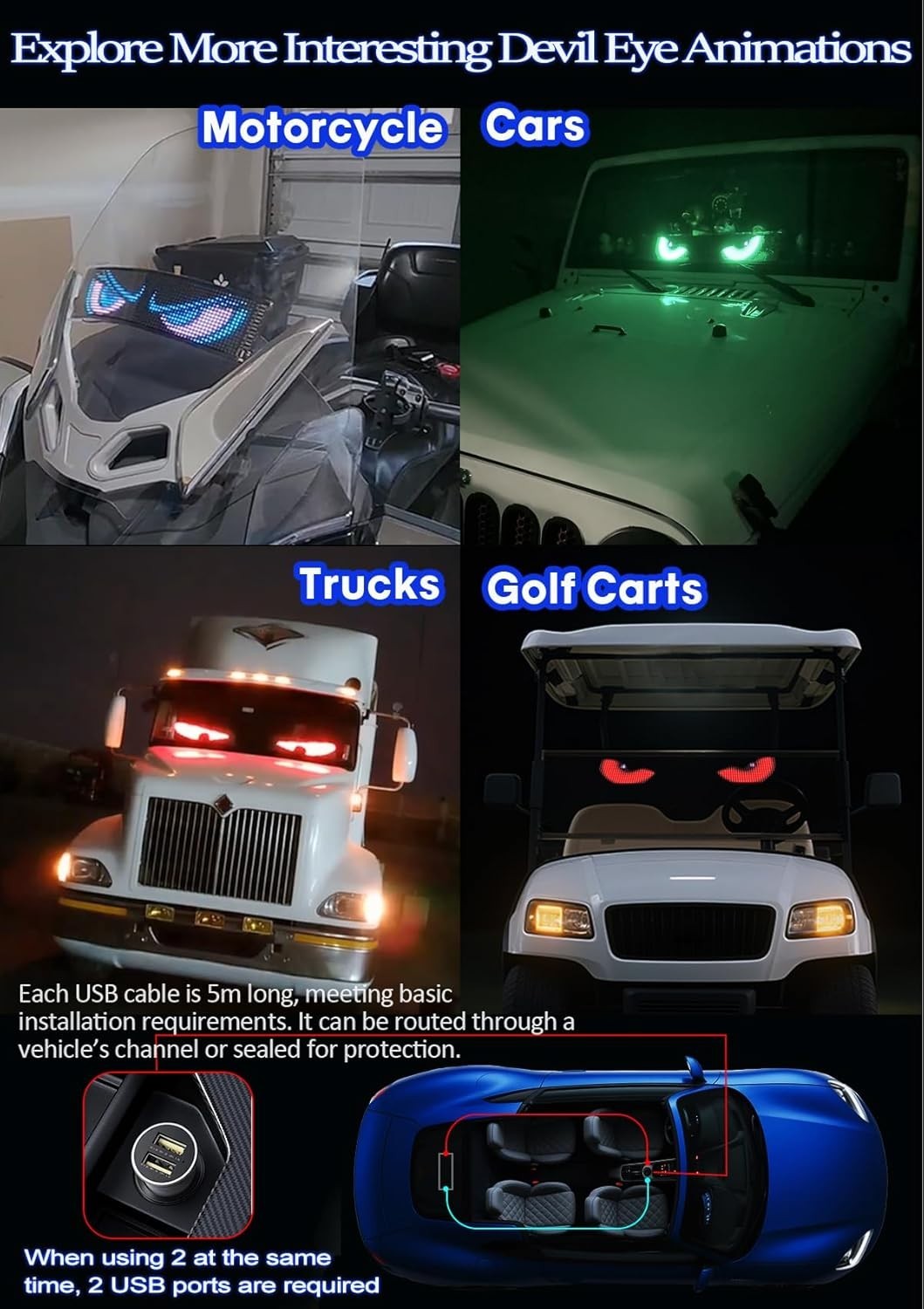 14 »x4 » Waterproof LED Custom Animation Eyes for Cars & Trucks – Remote Control