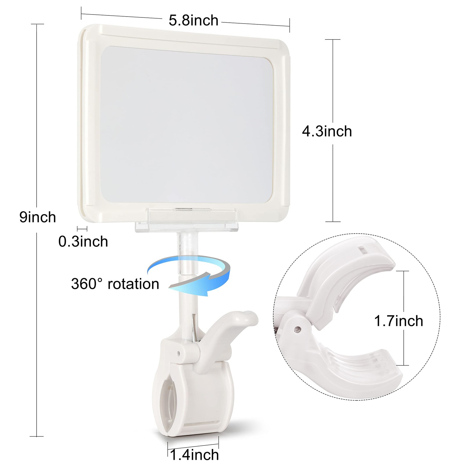 Acrylic Sign Holder with Clamp, 6 x 9 Inch Double Head Display Clips White