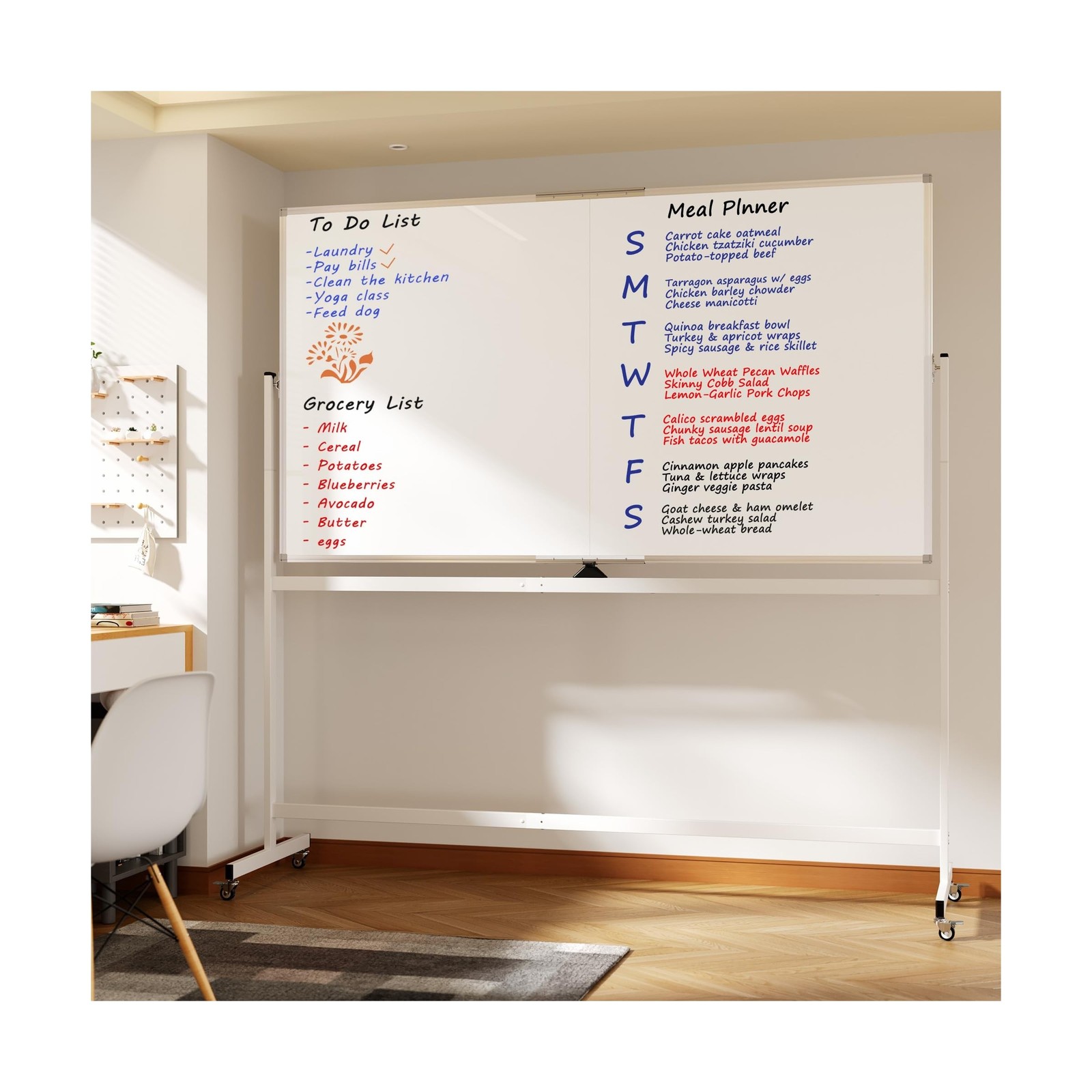 Large Rolling Whiteboard on Wheels, 72&Prime; x 40&Prime; Double-Sided Mobile White Board…
