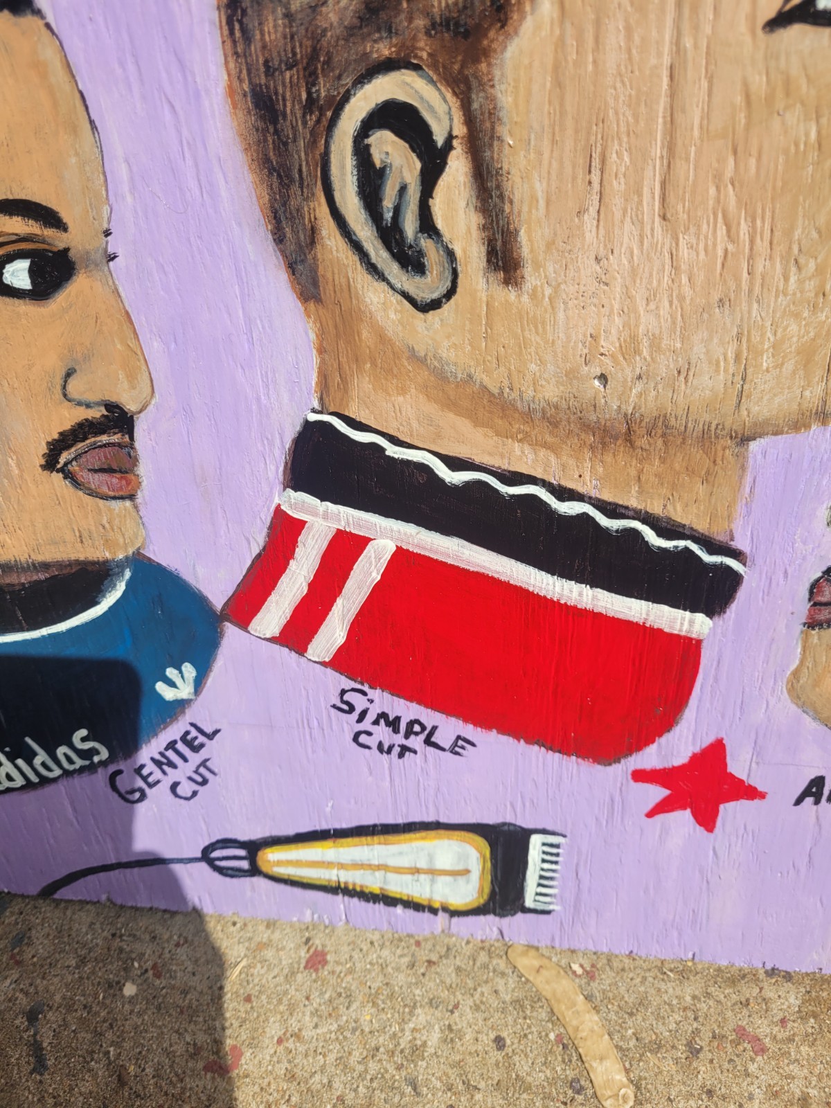 Barber Shop African Haircut Sign Advertising Painting On Wood Display Big 24×21