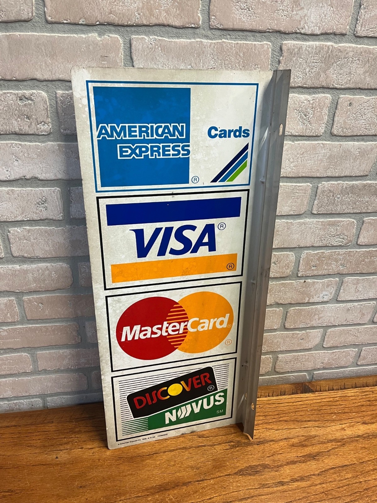 Vintage 1996 Visa Mastercard Credit Card Double Sided Flange Metal Sign