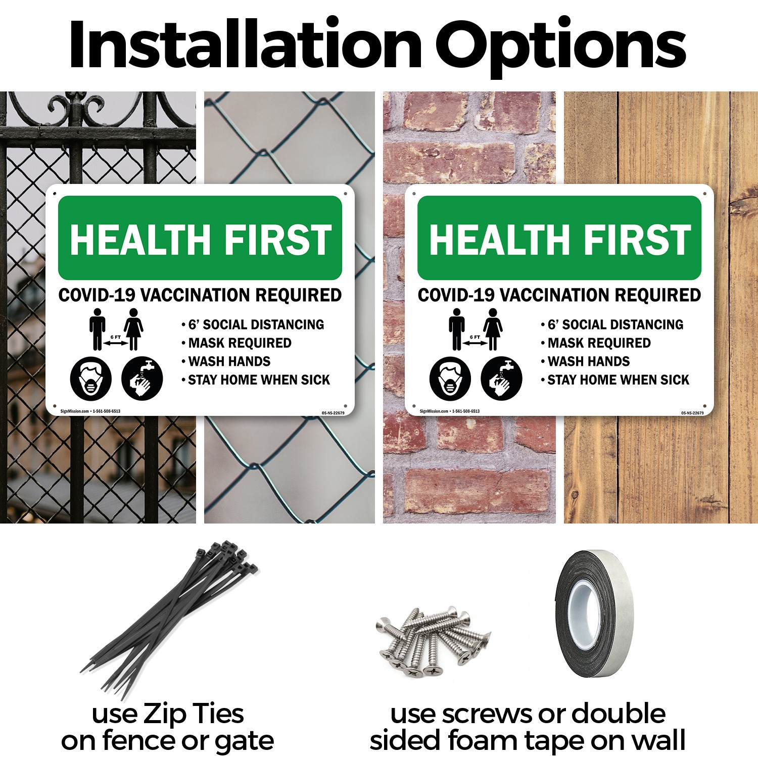 Health First – Covid Vaccination Required Public Safety Sign, Decal 5 or 10 Pack