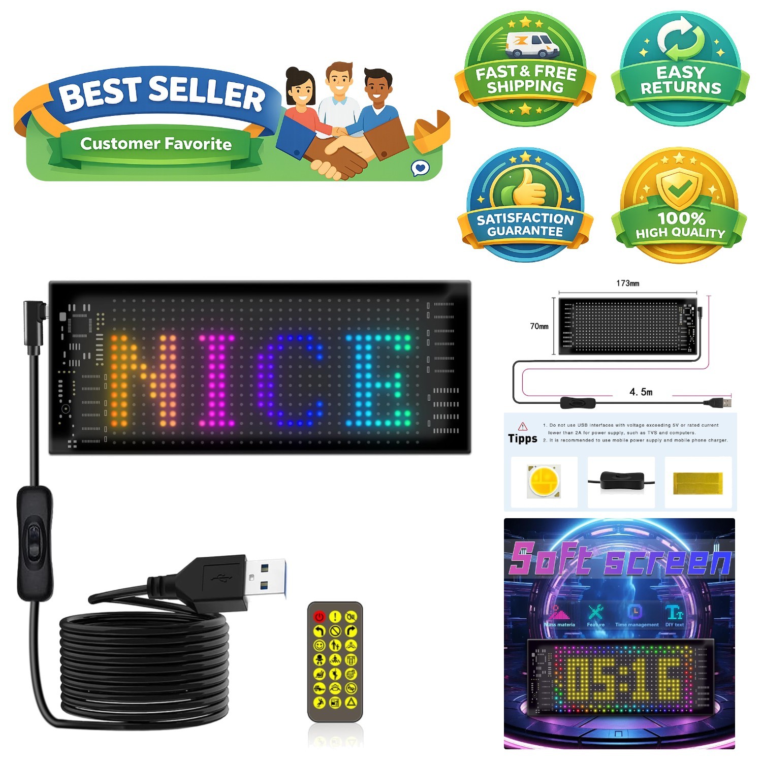 Lightweight 7 »x3 » Programmable LED Sign – Vibrant Advertising for All Scenes