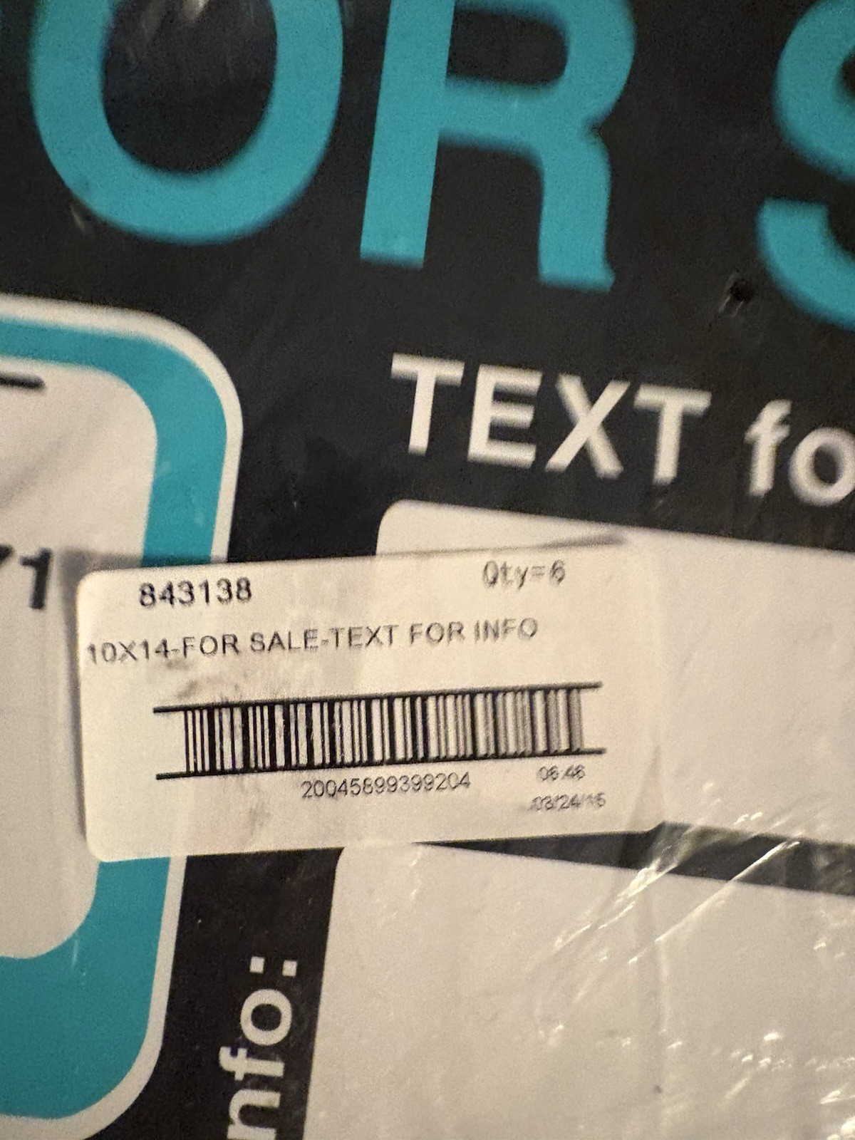 10×14 Inch FOR SALE TEXT for INFO Sign Qty: 6 843138 Black, White, Teal Plastic